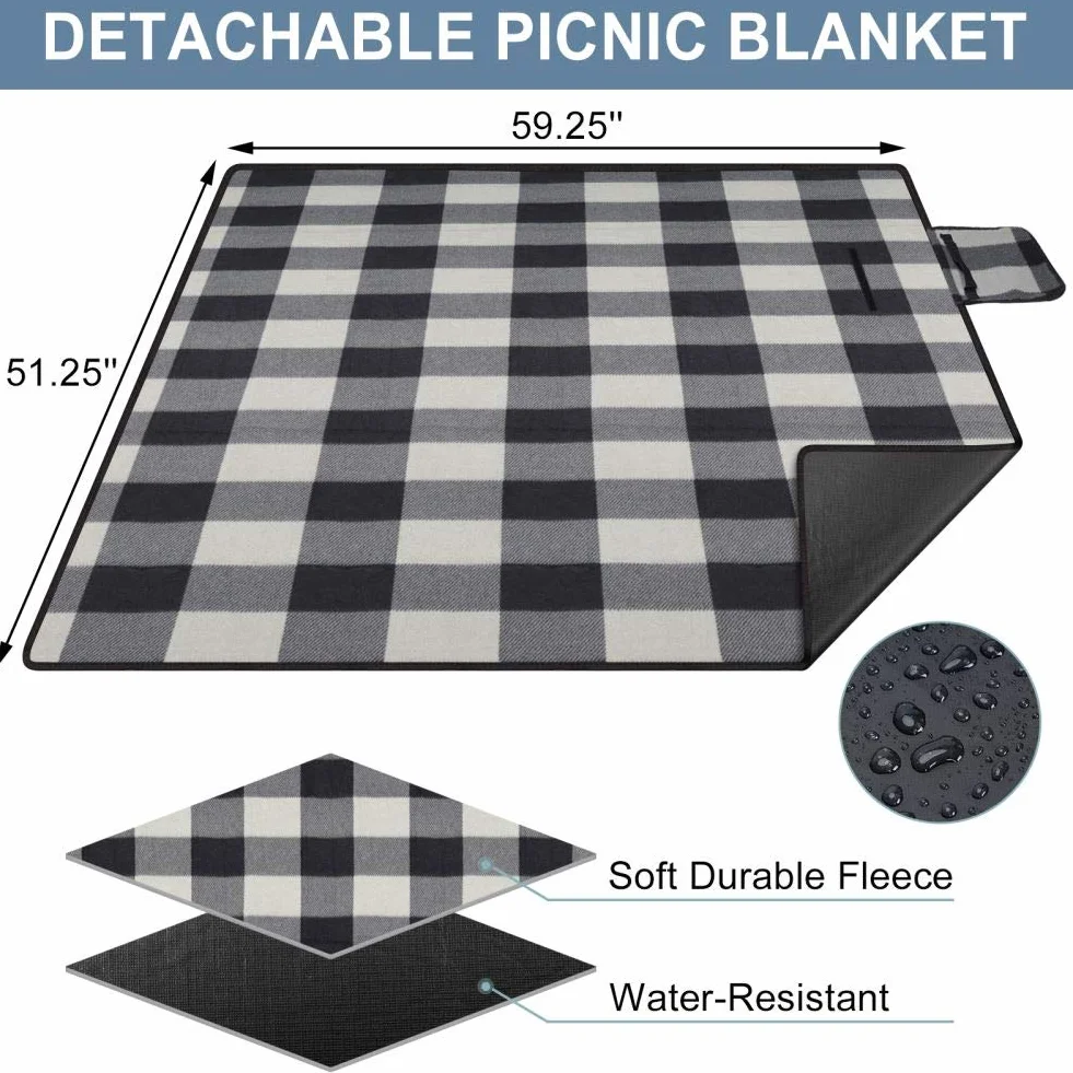 HappyPicnic Zaino da picnic per 4 persone isolato con set completo di stoviglie, ampio scomparto refrigerante, portabottiglie e grande coperta da picnic impermeabile