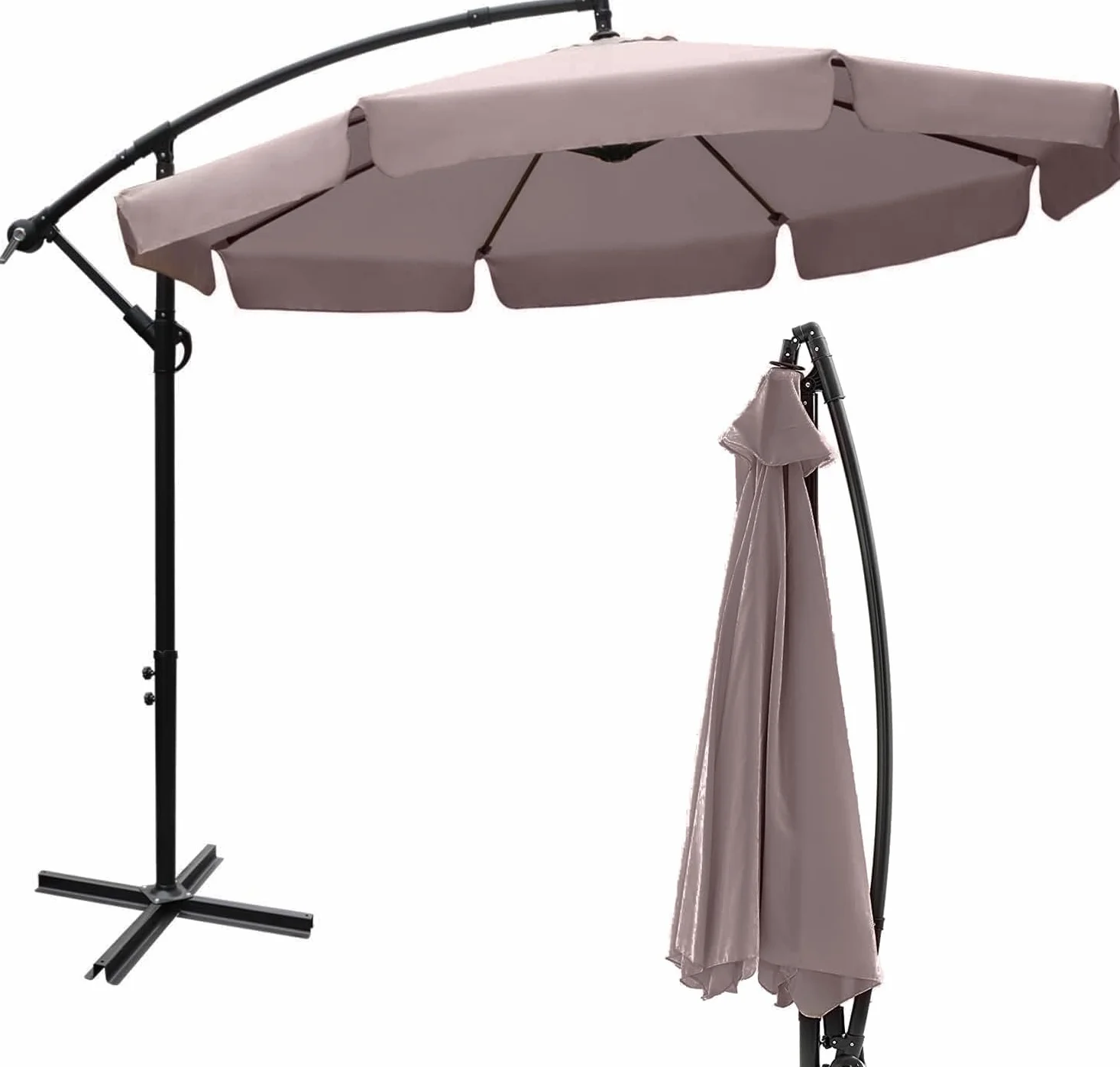GARDENIA D300 Ombrellone da Giardino 3x3 Decentrato Acciaio Antracite Beige Scuro