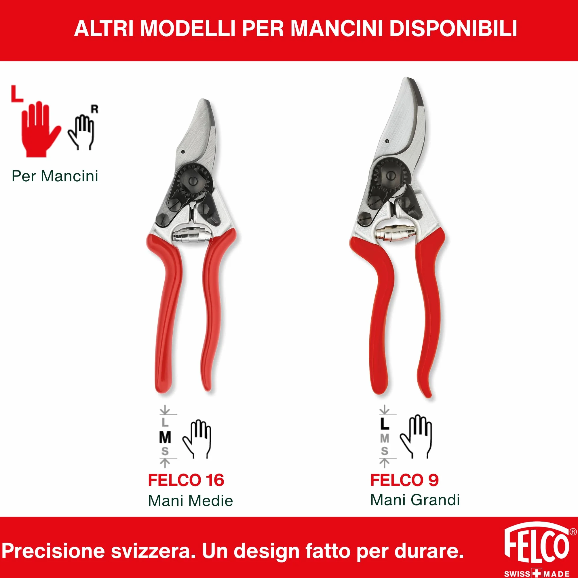 FELCO 2 Cesoia da Potatura Bypass, Mano Destra, Mano Grande, Capacità di Taglio 25mm, Lama in Acciaio Temprato, Manico in Alluminio Forgiato, Made in Switzerland, Garanzia a Vita
