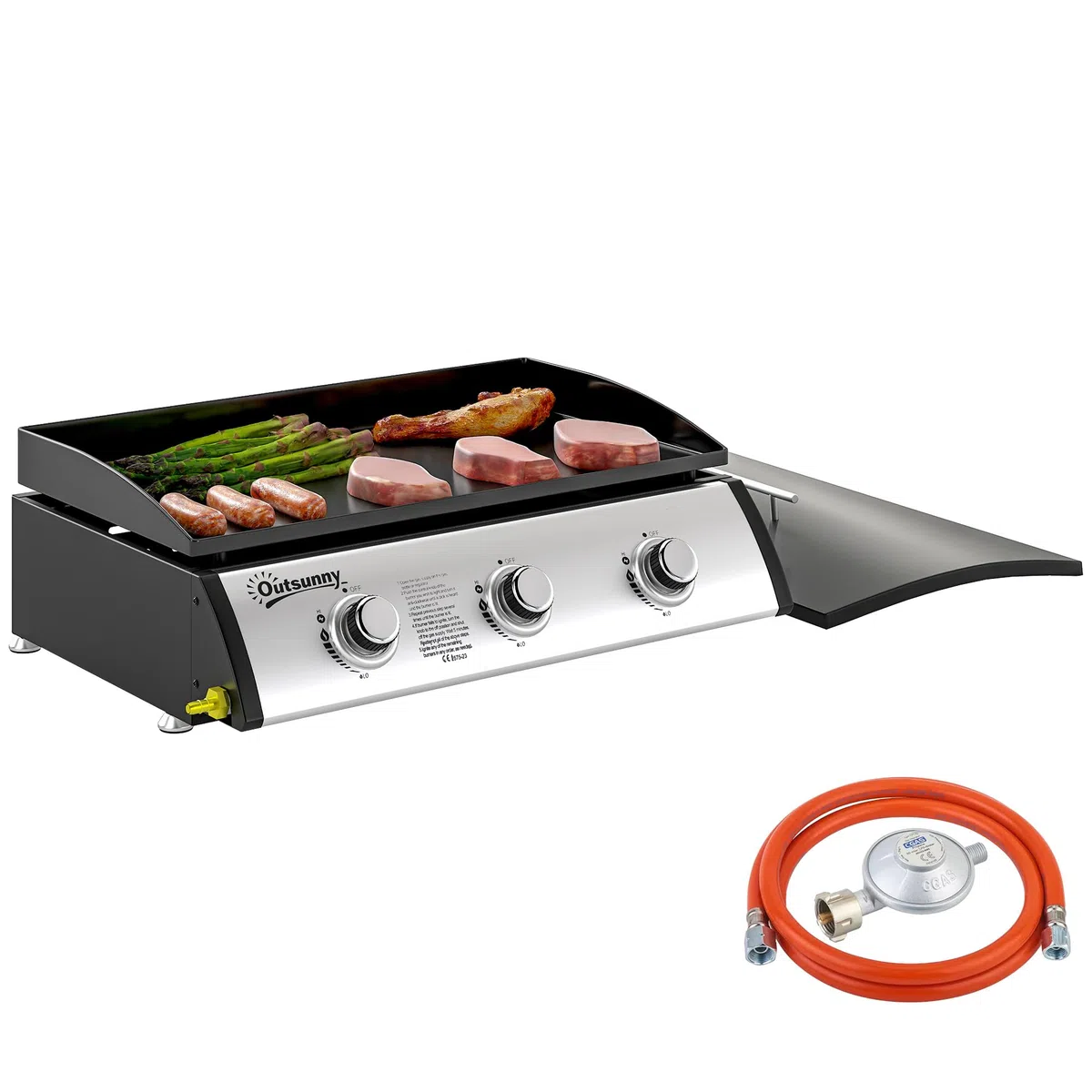 Outsunny Barbecue a Gas 3 Bruciatori 7.5kW Griglia Portatile 61x35.5cm Nero