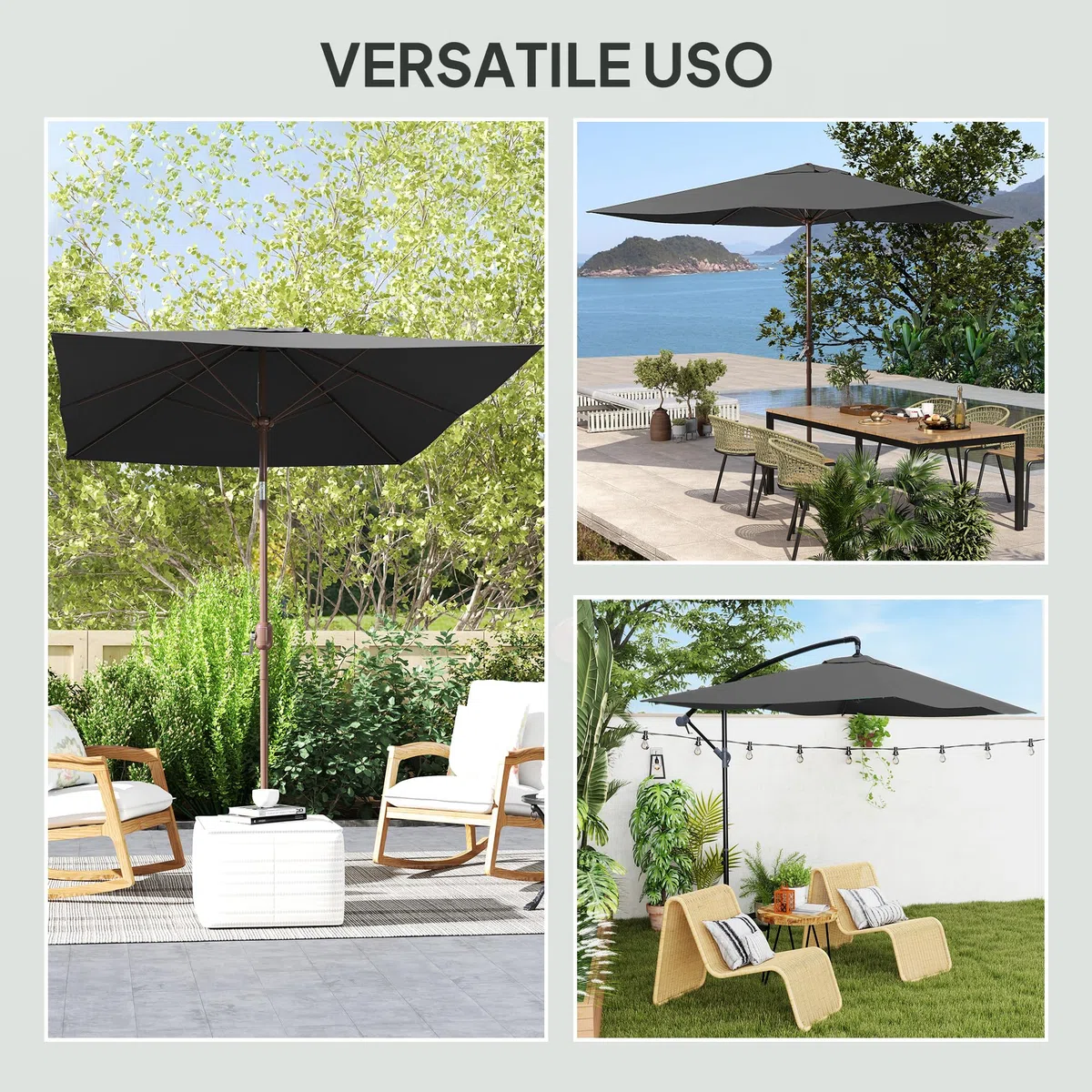Outsunny Telo di Ricambio per Ombrellone Rettangolare 3x2 m con Presa d'Aria Superiore, Telo per Ombrellone da Giardino a 6 Stecche in Poliestere 180 g/m², Protezione UV 50+