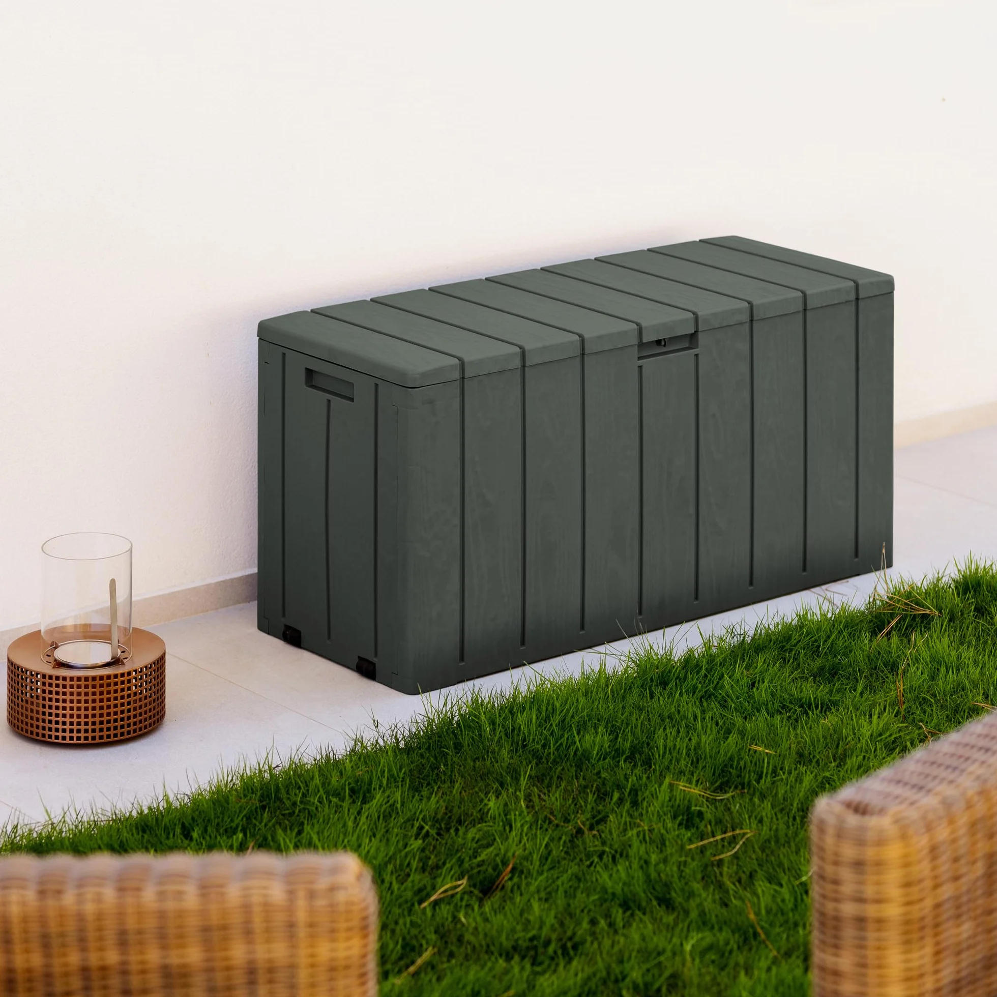 Toomax Baule Multibox Bravo 270L 117,5x45x56h cm plastica resistente verde foresta effetto legno