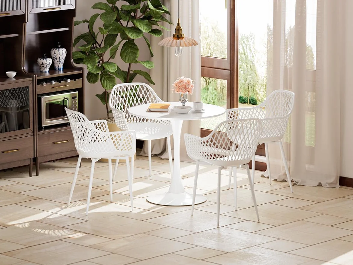 Set di 6 sedie da giardino con braccioli, resistenti fino a 120 kg, bianco