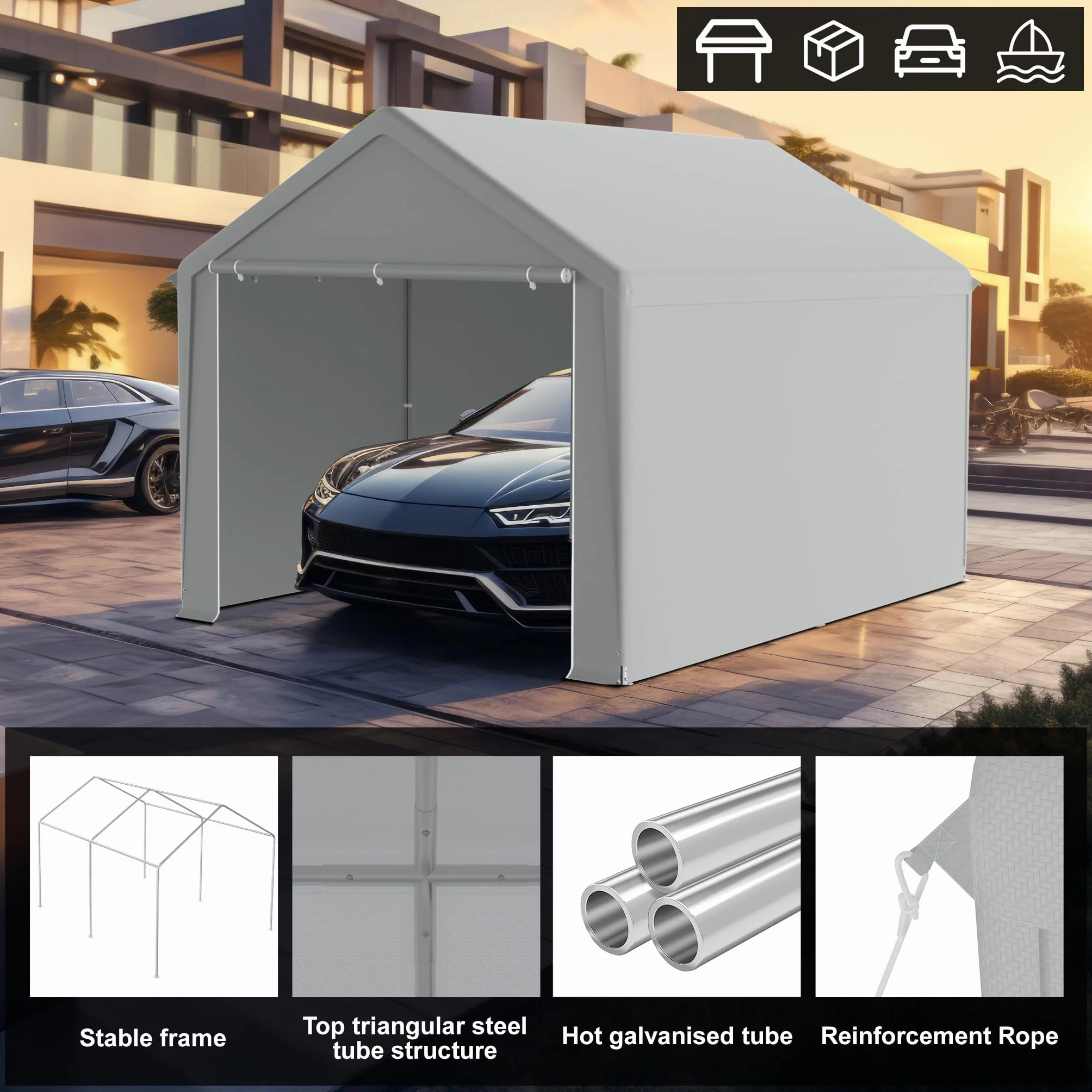 UISEBRT Garage per tende da 3 x 4 m tettoia tenda da campeggio telone PE telaio acciaio resistente