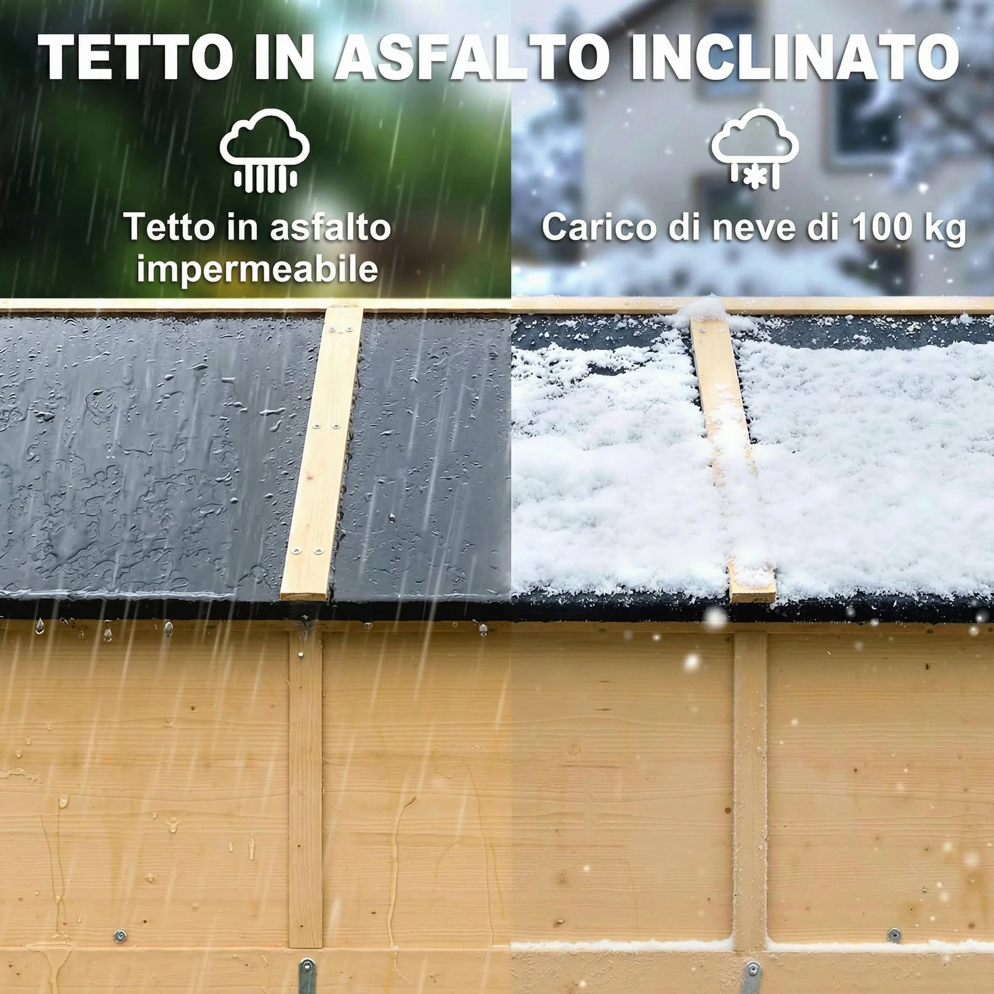 Outsunny Armadio da Giardino in Legno Abete Walk-in, Casetta Porta Attrezzi da Esterno con Tetto Inclinato Asfalto, 4 Finestre, 6 Ripiani, Prese d'Aria, Kit Antiribaltamento, 147x68x198cm, Color Legno