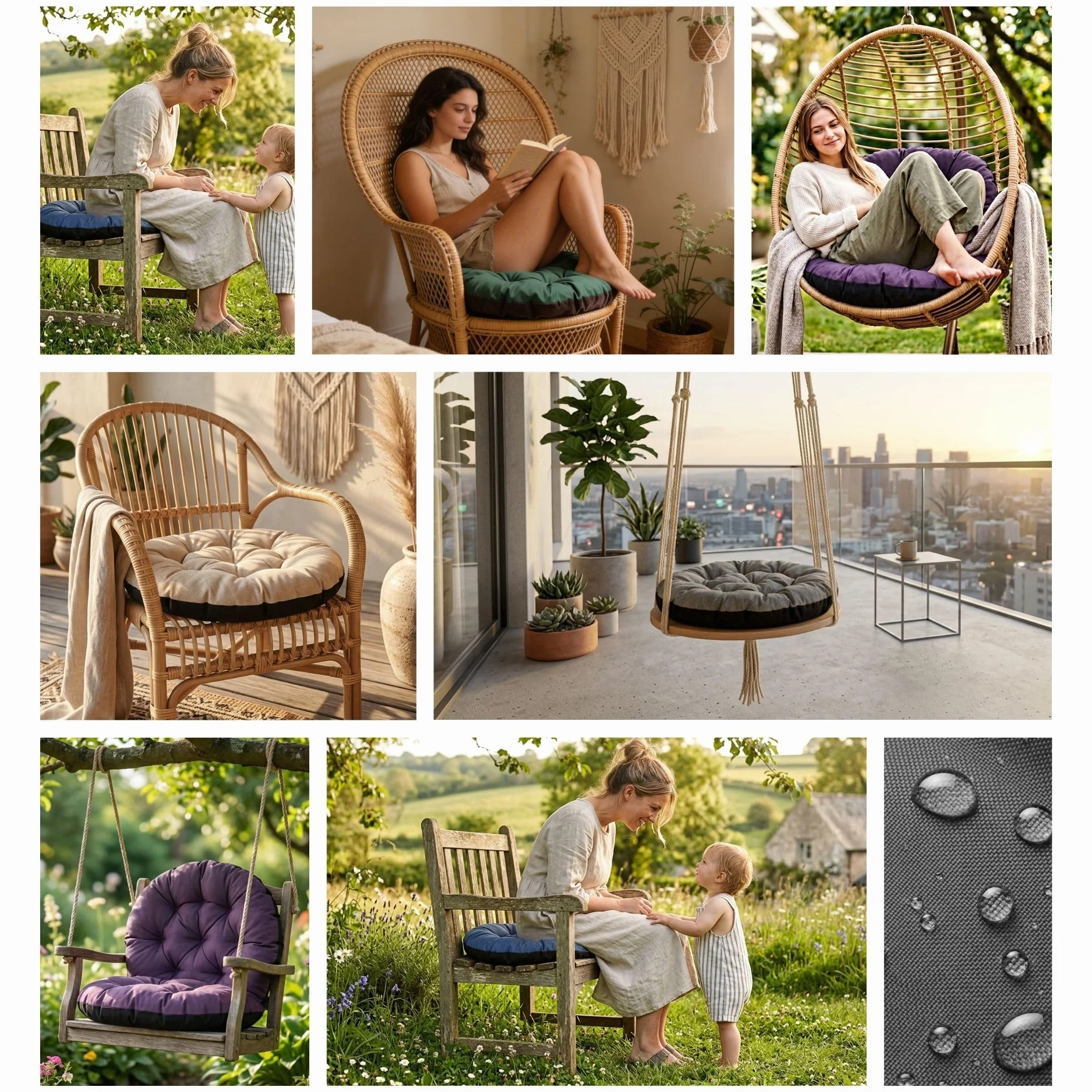 Amazinggirl Cuscino rotondo da giardino per poltrona sospesa e sedie ratan 60 cm - Cuscini rotondi per sedia et poltrone dondolo enterno e interno Verde Ombra B