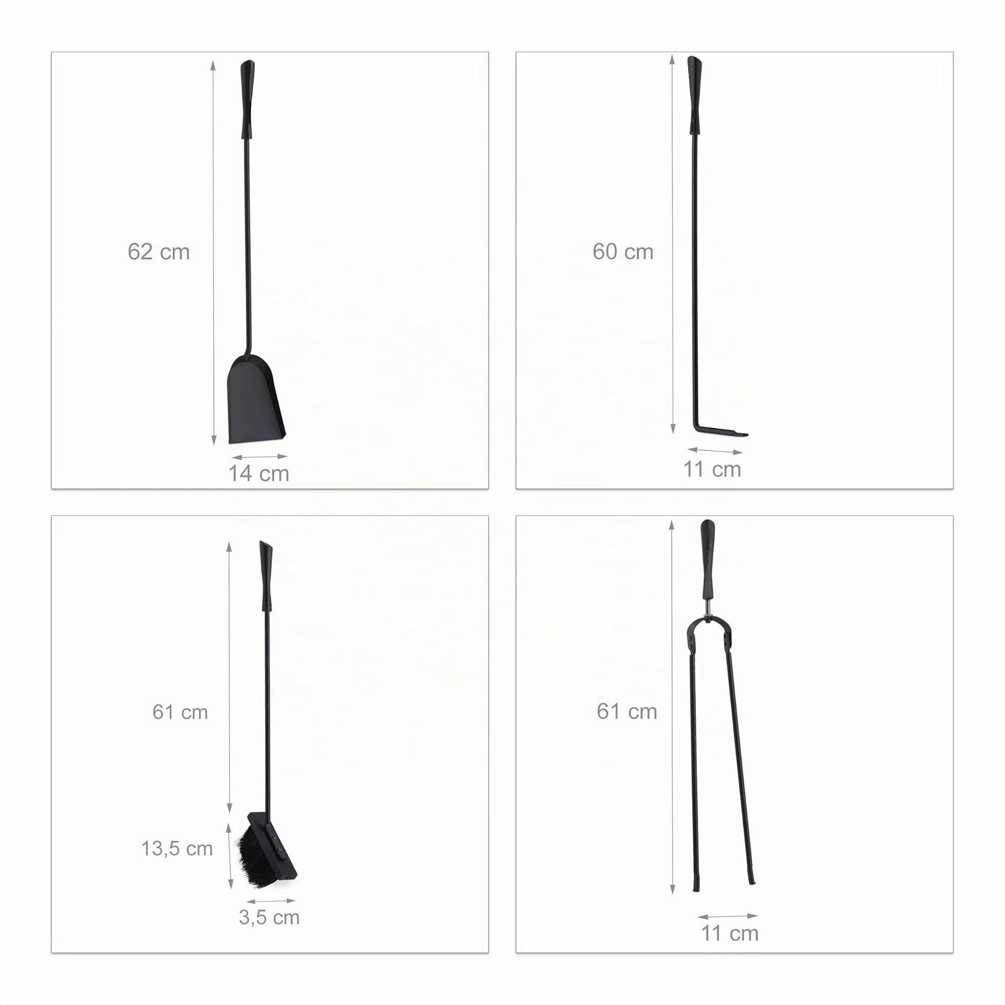 Relaxdays Accessori Camino 5 Pezzi Attizzatoio Paletta Pinza Scopino Secchio Nero