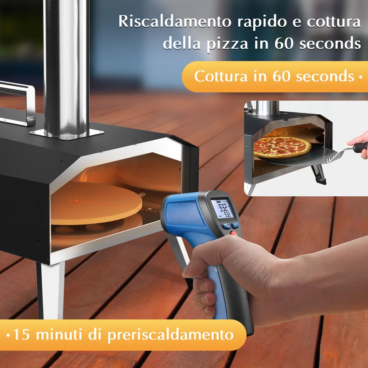 Forno per Pizza da Esterno KitchenBoss Acciaio Inox 12'' Palla e Pietra per Pizza Pellet Carbone Bricchette