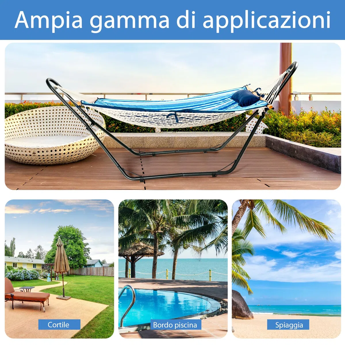 COSTWAY Supporto Universale, Telaio per Amaca Regolabile, Capacità 200 kg, 2 Persone, Adatto per Amache da 2,75 a 3,6 m di Lunghezza, per Terrazza Esterna Coperta da Giardino, Nero (amaca non inclusa)