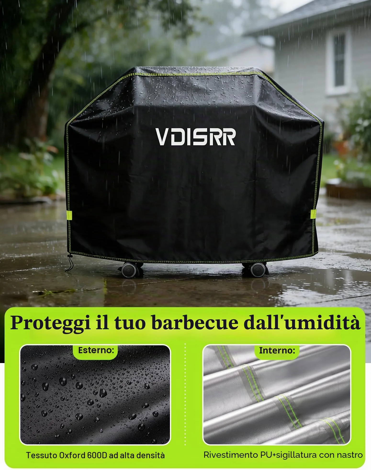VDISRR Copertura Barbecue da Esterno, Tessuto Oxford 600D Resistente Telo Impermeabile 117 x 66 x 117 cm Copri Barbecue da Esterno per BBQ Grill Antivento UV Polvere Neve