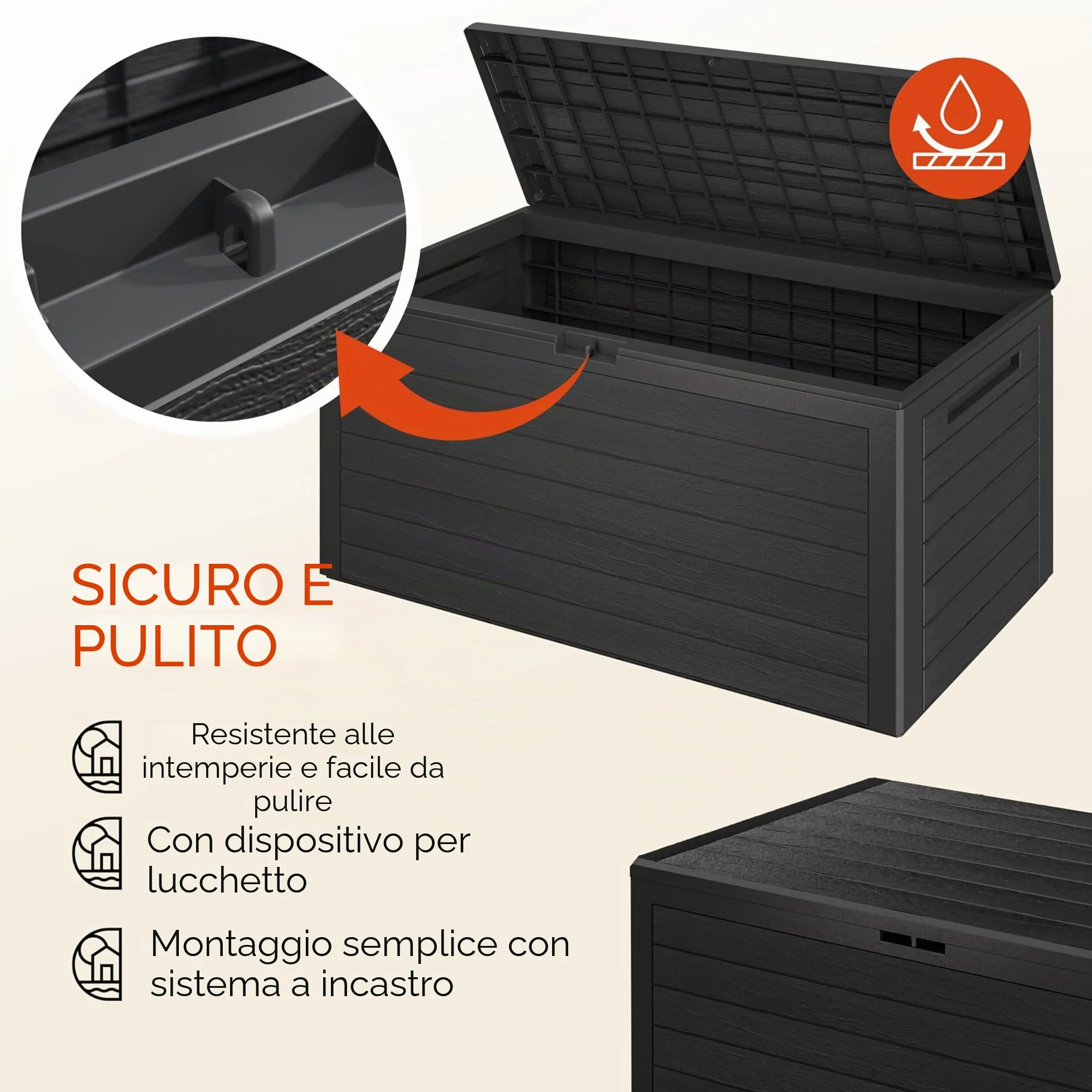 Casaria® Baule da Giardino XXL 280 L Cassapanca Richiudibile 2 Maniglie 116x43x55cm Box Esterno Contenitore Effetto Legno