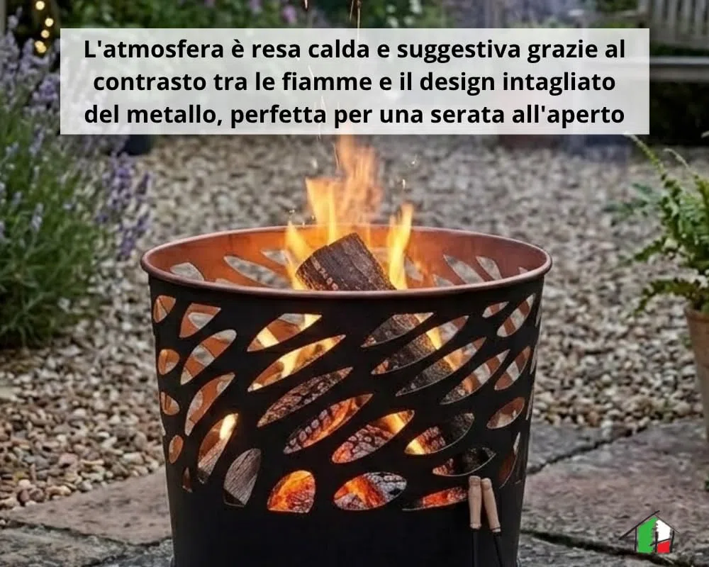 Braciere da Esterno Giardino Terrazzo Cestino in Ferro per Legna Ciotola per Fuoco Braciere Rotondo Diametro 39 cm Altezza 31,5 cm Mod. Canberra