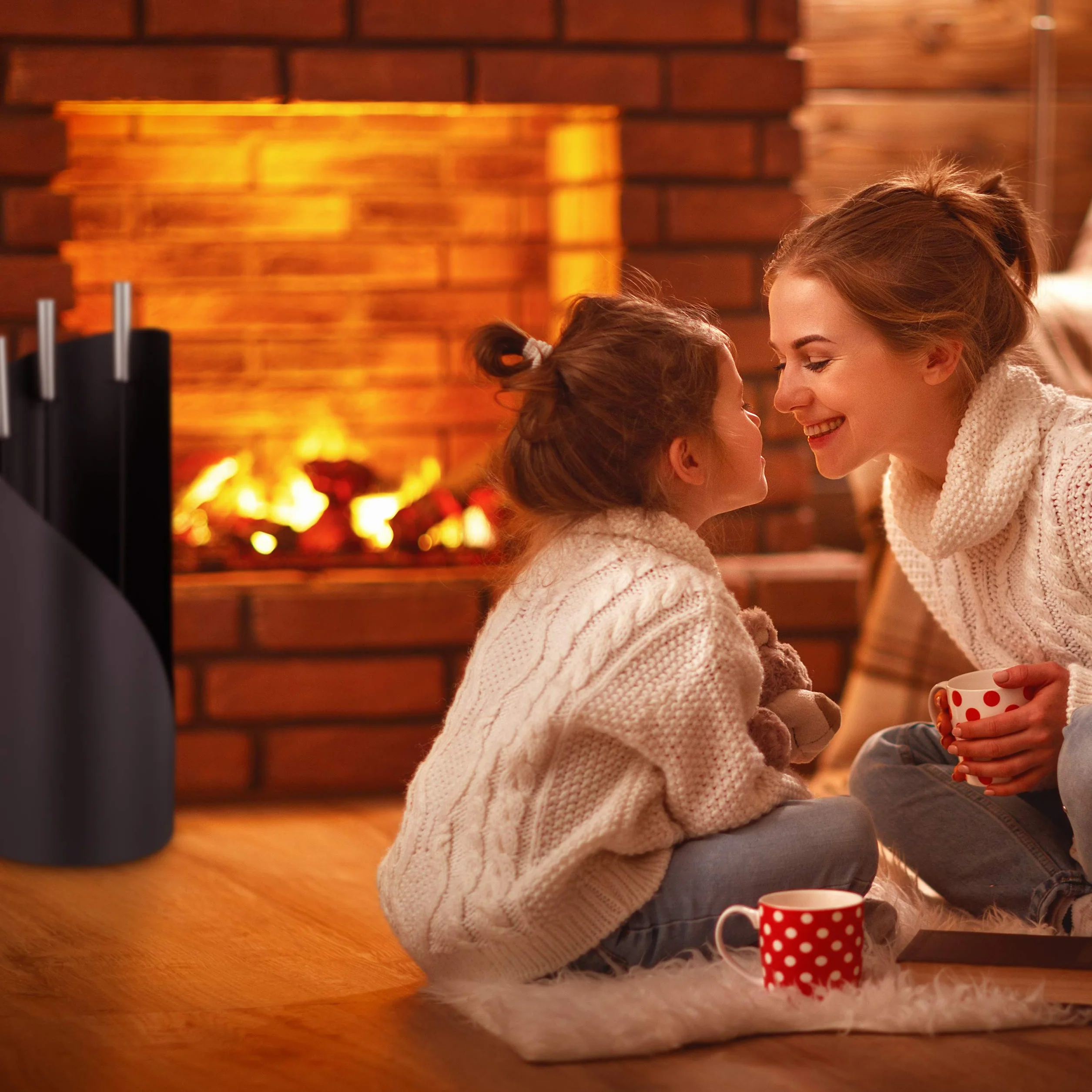 Relaxdays Accessori da Camino, Moderni, 4 Componenti, con Attizzatoio, Paletta Raccogli Cenere, Scopino e Supporto, Nero