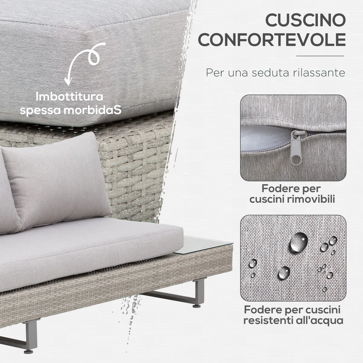 Outsunny Set Giardino Esterno, Salotto da Giardino, Set Divani da Esterno con Tavolino da Giardino, Mobili da Giardino in Rattan Grigio