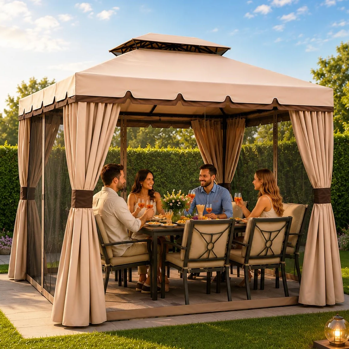 Bakaji Gazebo da Giardino in Alluminio 3x3 MT Antipioggia Anti-UV 400 gr/mq con Zanzariere