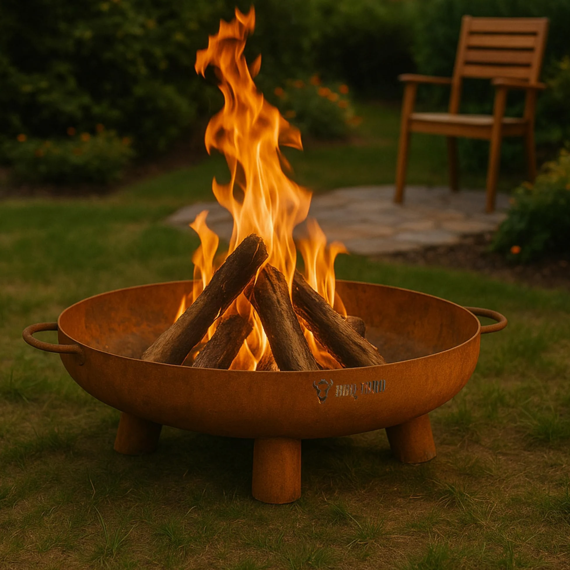 BBQ-Toro Ciotola per fuoco Ø 60 cm | effetto ruggine | ciotola per fuoco da esterno con tre gambe e due maniglie | Braciere da giardino, pozzo per fuoco, vassoio per fuoco