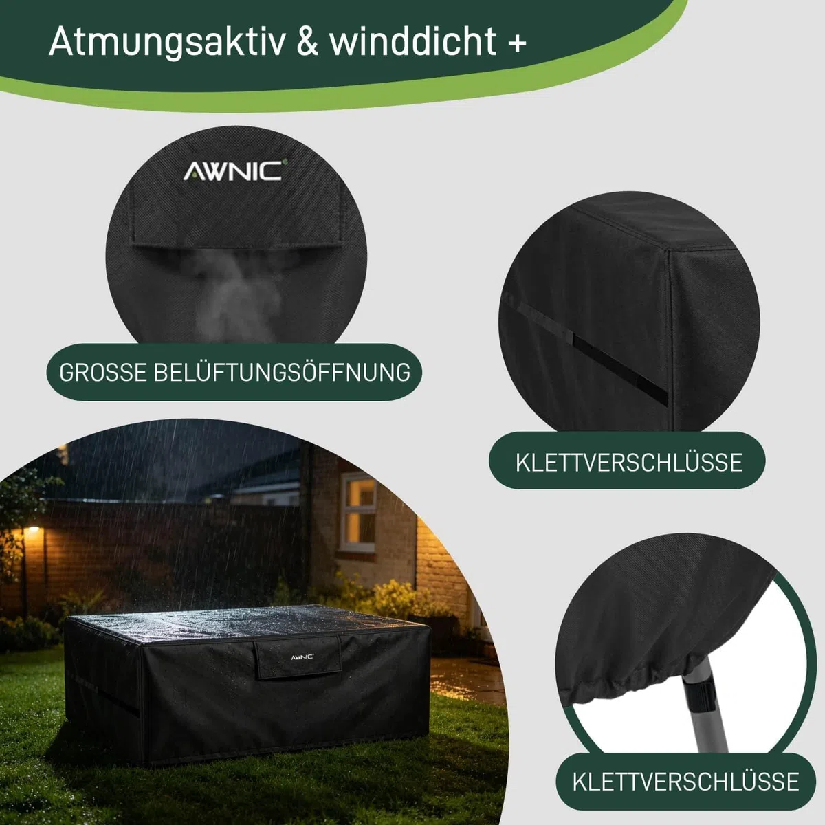 AWNIC Copertura Tavolo Esterno Impermeabile, Resistente ai Raggi UV Resistente allo Strappo Copertura per Mobili da Giardino, Telo Oxford Telo Copri Tavolo Esterno 275x180x85cm