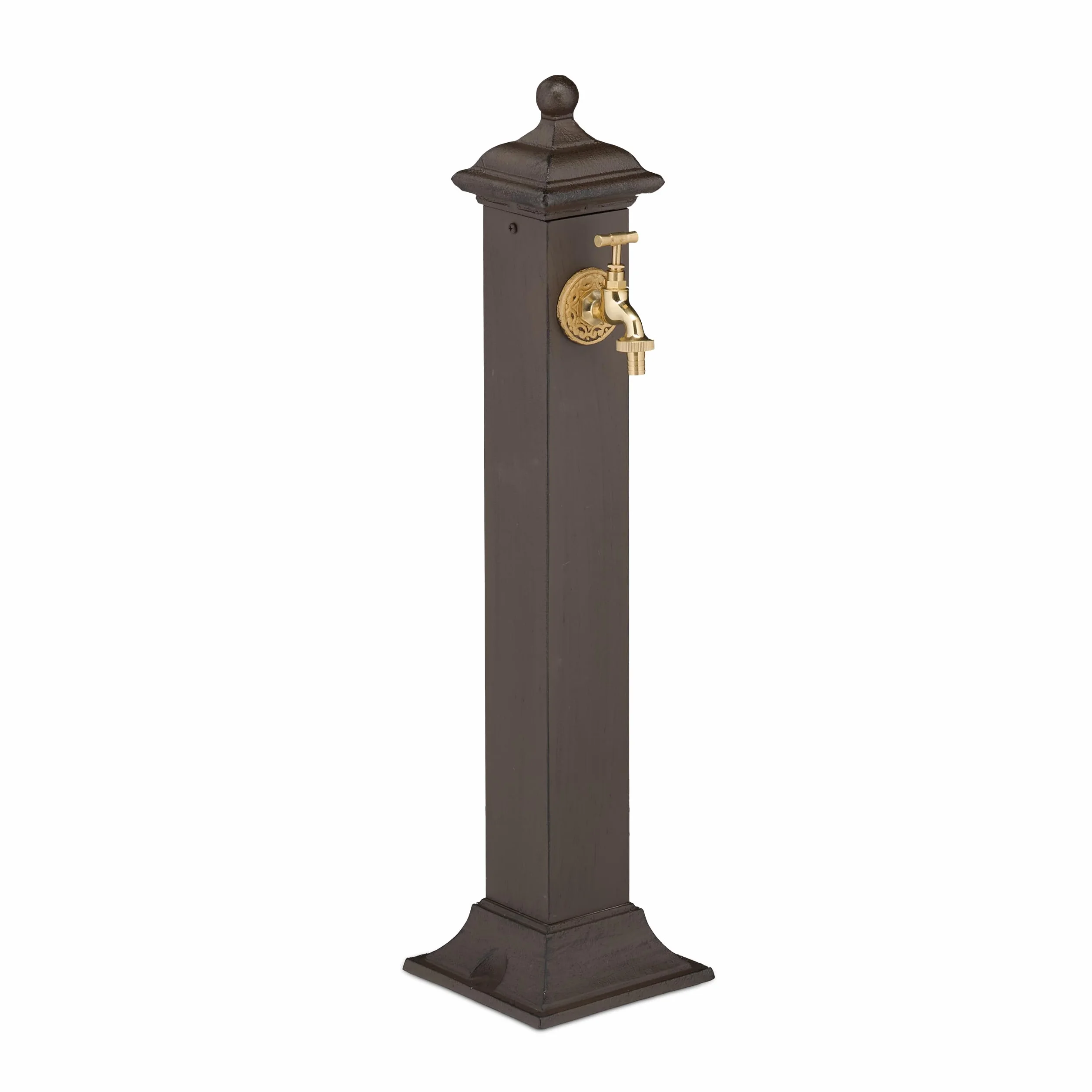 Relaxdays Fontana da Giardino in Stile Antico, Fontanella a Colonna con Rubinetto Acqua, HLP: 71x17x21 cm, Marrone Scuro