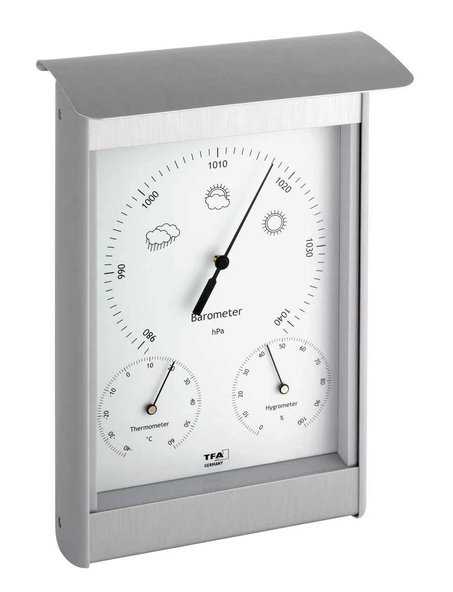 TFA Dostmann Stazione Meteo analogica da Esterno, barometro termometro igrometro, Alluminio, Resistente alle intemperie, 21,6 cm