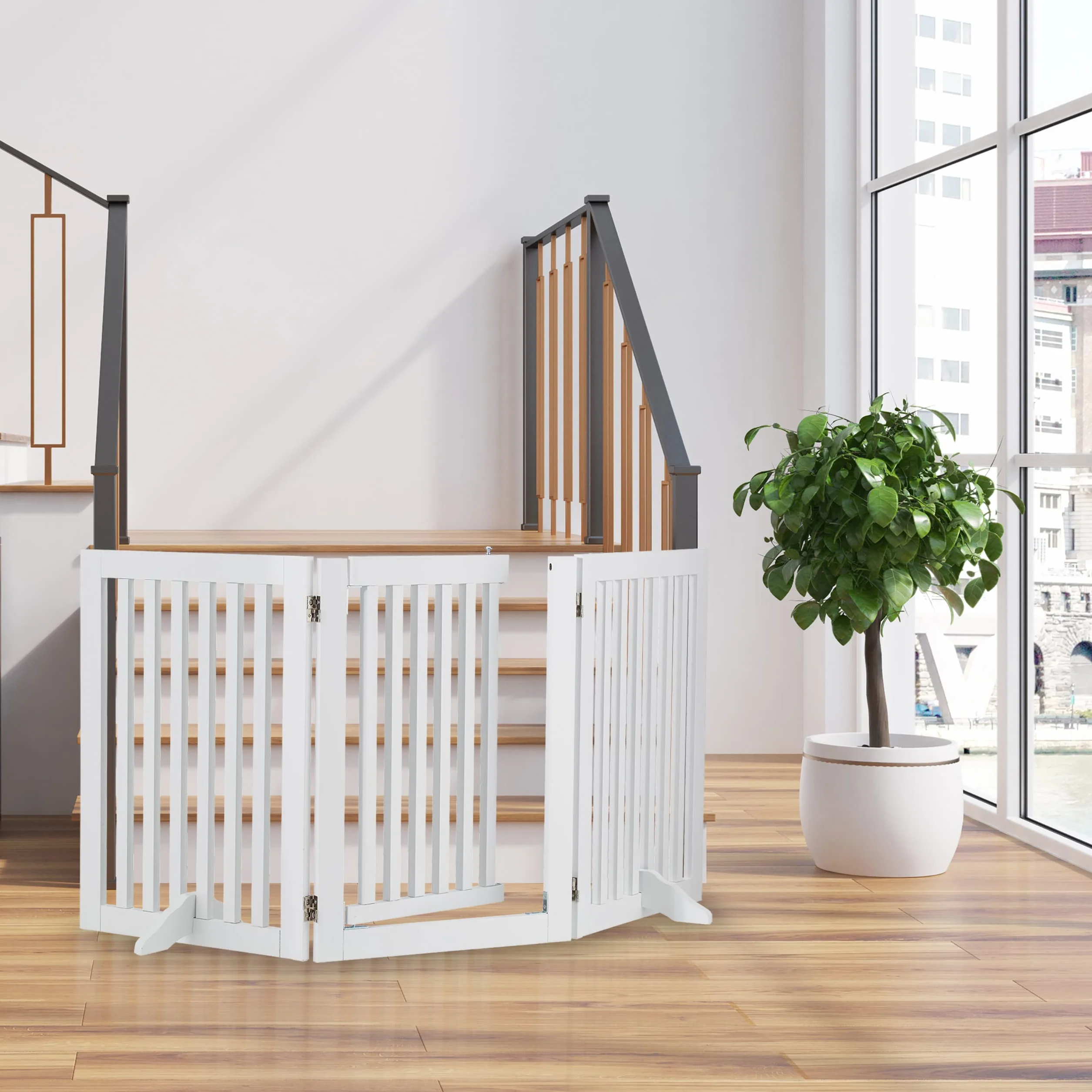 Relaxdays Cancelletto per Bambini con Porta, HxL: 70 x 154 cm, Barriera Protettiva per Scale, per Cani e Neonati, Bianco