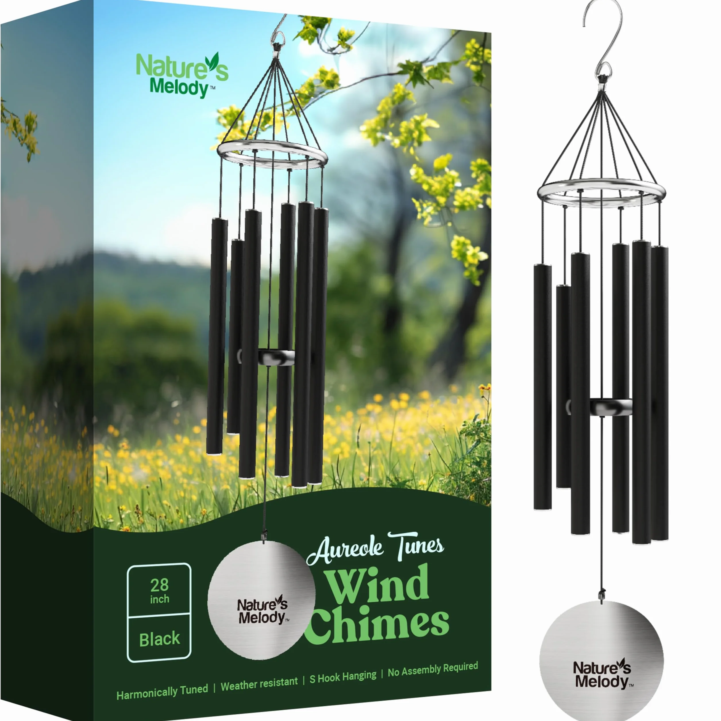 Nature's Melody Aureole Tunes, Campanello a Vento ca. 28" / 71 cm Nero
