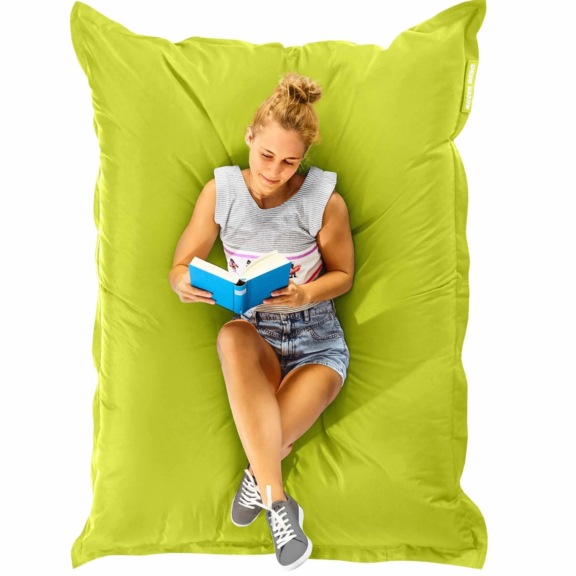 Green Bean Poltrona a sacco XXL 140x180cm 380L Bambini Adulti Imbottitura Perle EPS Impermeabile Lavabile Verde chiaro
