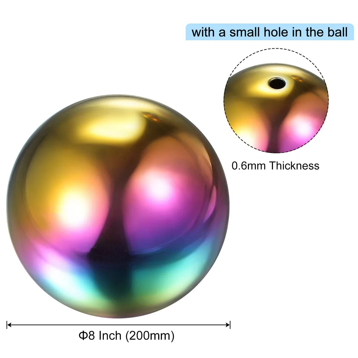 Sfera di osservazione arcobaleno 20 cm acciaio inossidabile specchio decorazione esterna