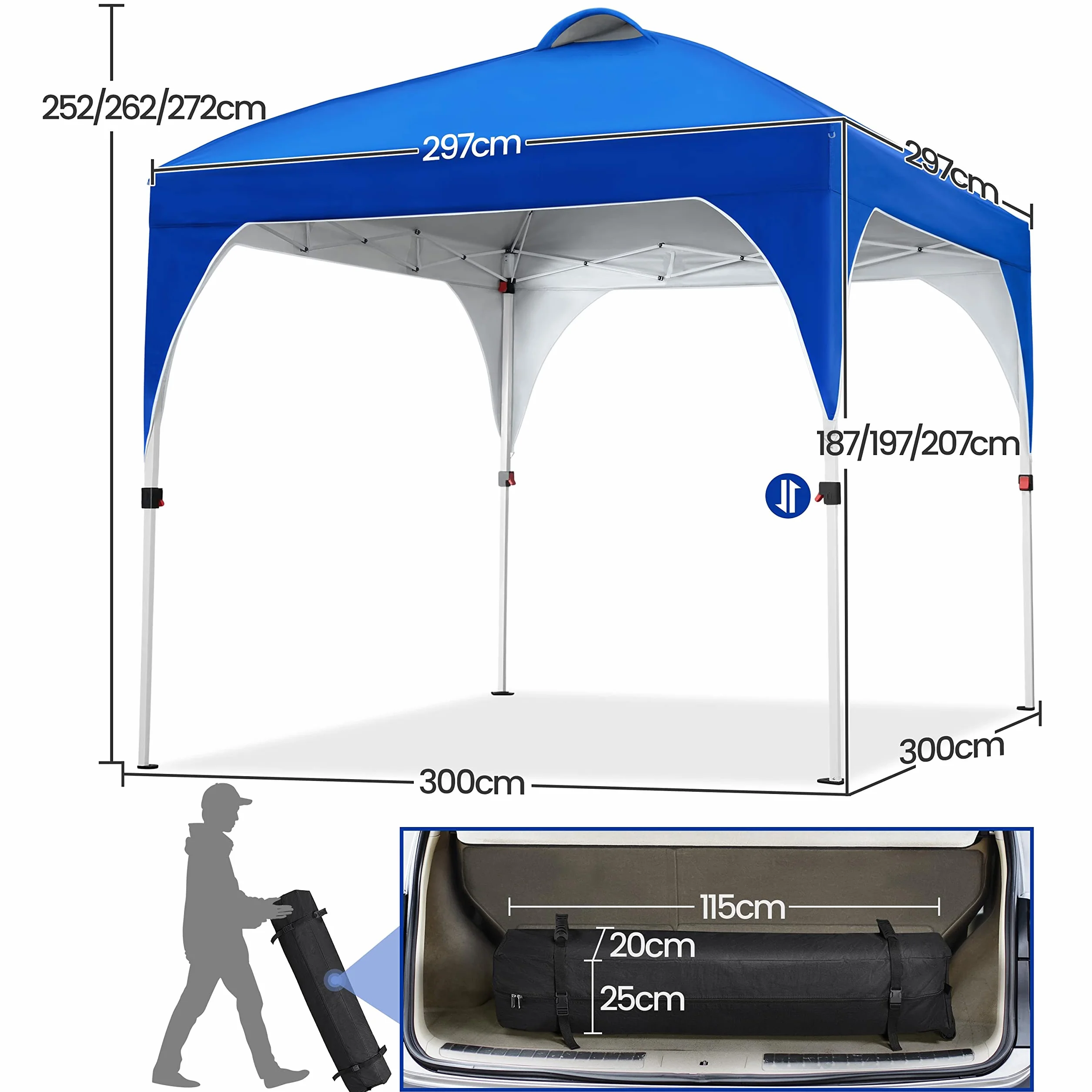 Yaheetech Gazebo Giardino 3x3 M Impermeabile Pieghevole Tendone Ferro Tela Oxford Beige