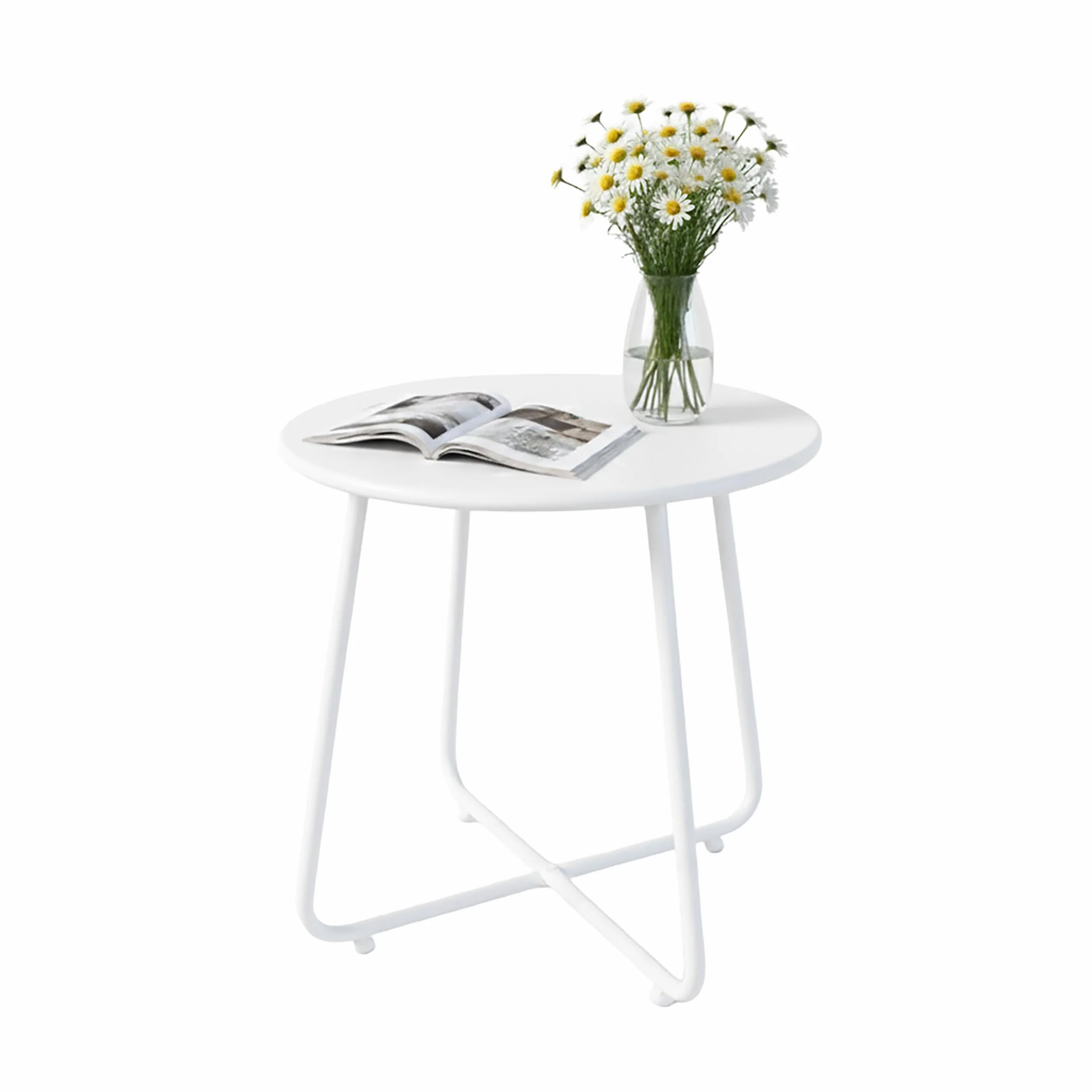 Relaxdays Tavolino Rotondo in Metallo Resistente alle intemperie, 46x44 cm, Bianco, da Interno/Esterno