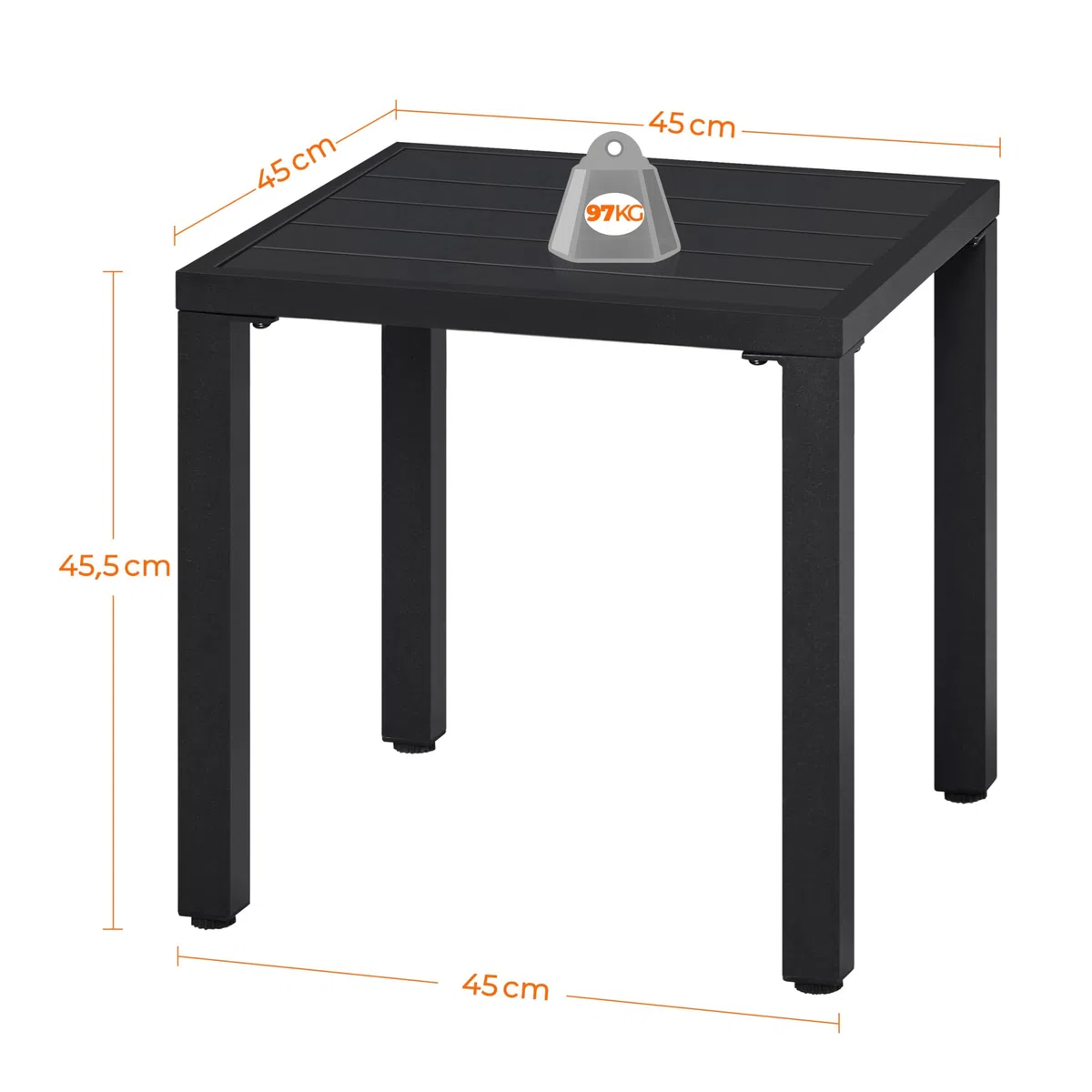 Yaheetech Tavolo da Giardino Esterno Quadrato in Metallo 45×45×45,5 cm Nero