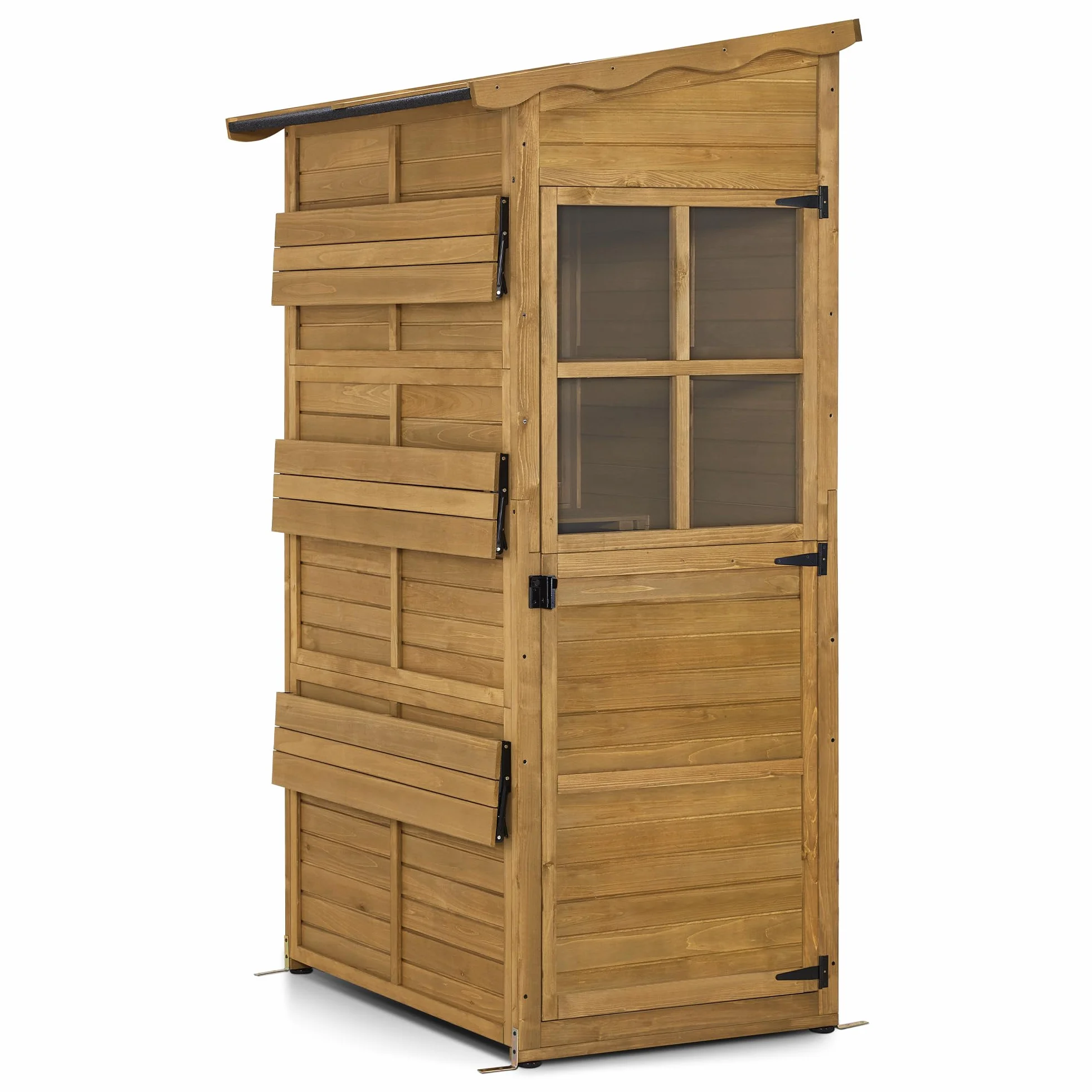 M MCombo Armadio da giardino in legno, casetta da giardino resistente alle intemperie, impermeabile, per balcone terrazzo esterno, mobile contenitore con ripiano regolabile 86×120×201 cm，1753 (Natura)