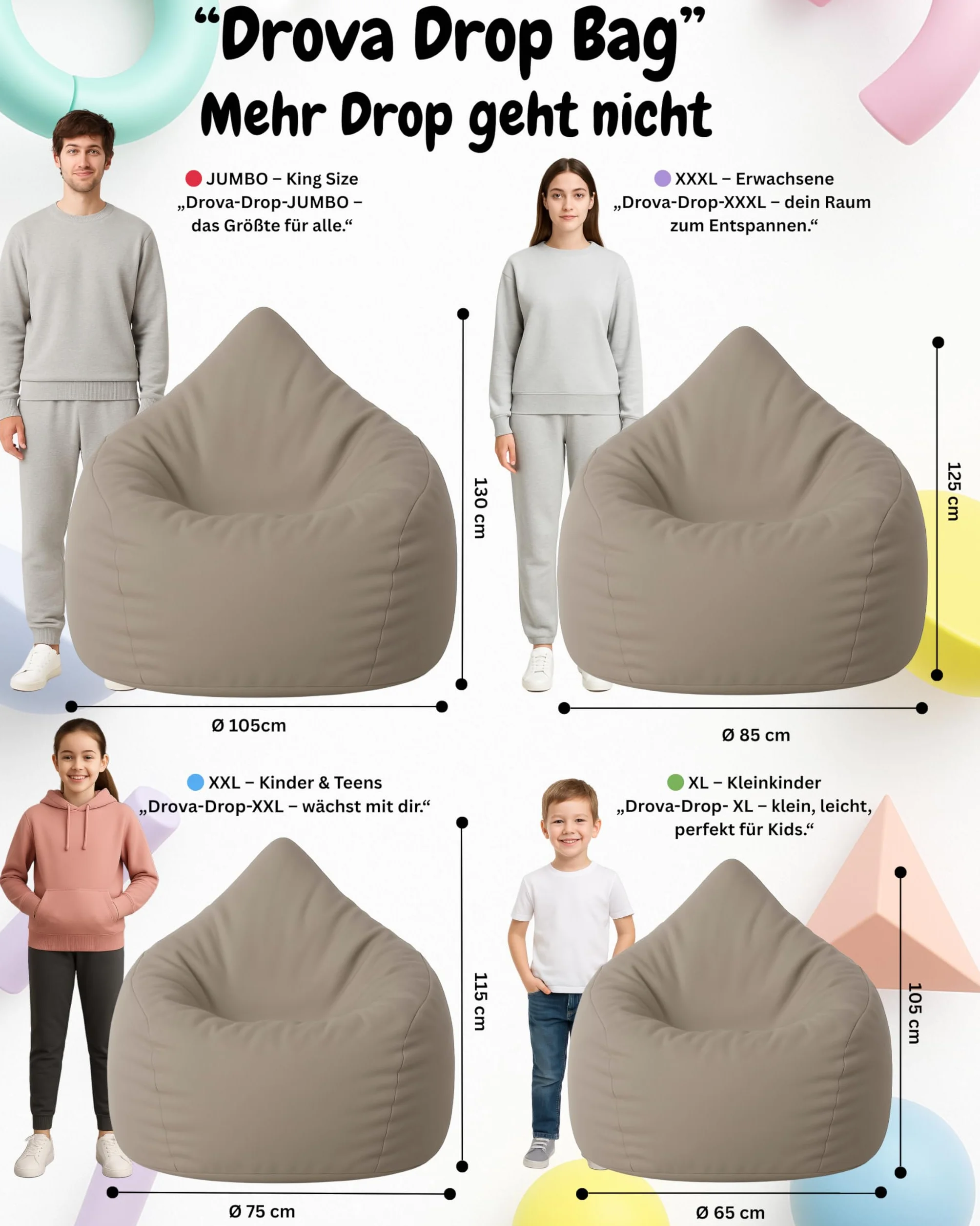 PATCH HOME Pouf a forma di goccia Beige 480 litri imbottitura polistirolo 25 colori 3 misure