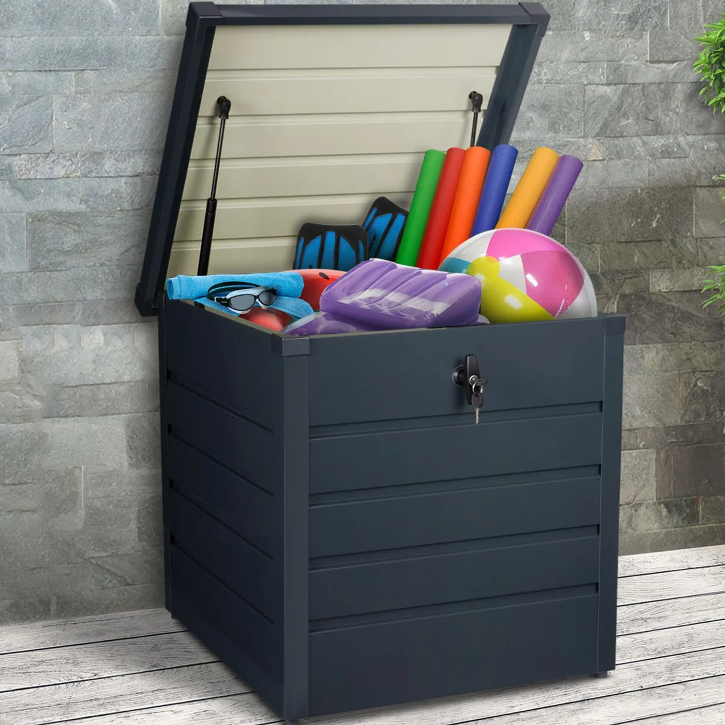 IDMarket - Baule Contenitore Metallico con Serratura Grigio Antracite per Giardino 200L
