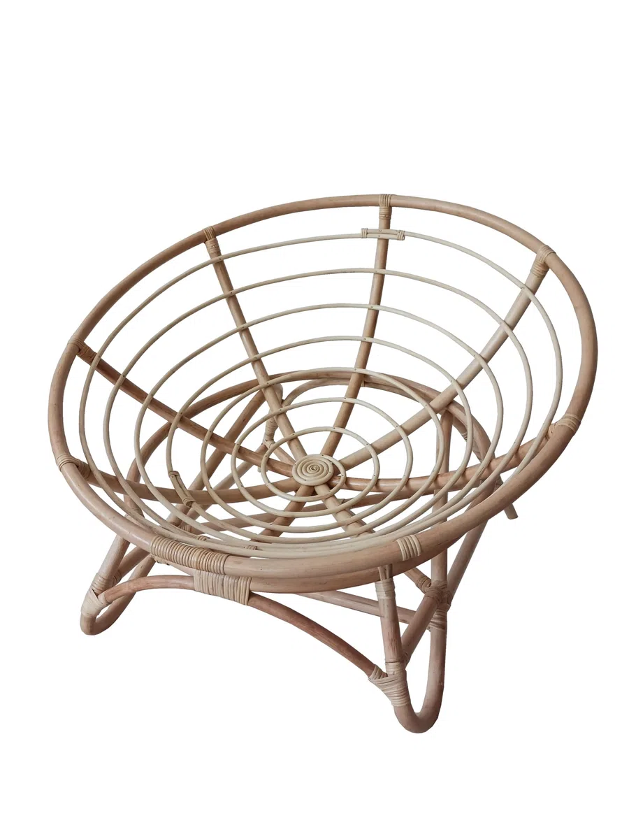Poltrona in rattan naturale Papasan Ø 115 con cuscino, rotonda per esterno giardino veranda