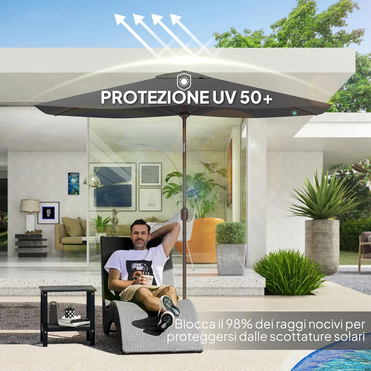 Outsunny Telo di Ricambio per Ombrellone Rettangolare 3x2 m con Presa d'Aria Superiore, Telo per Ombrellone da Giardino a 6 Stecche in Poliestere 180 g/m², Protezione UV 50+