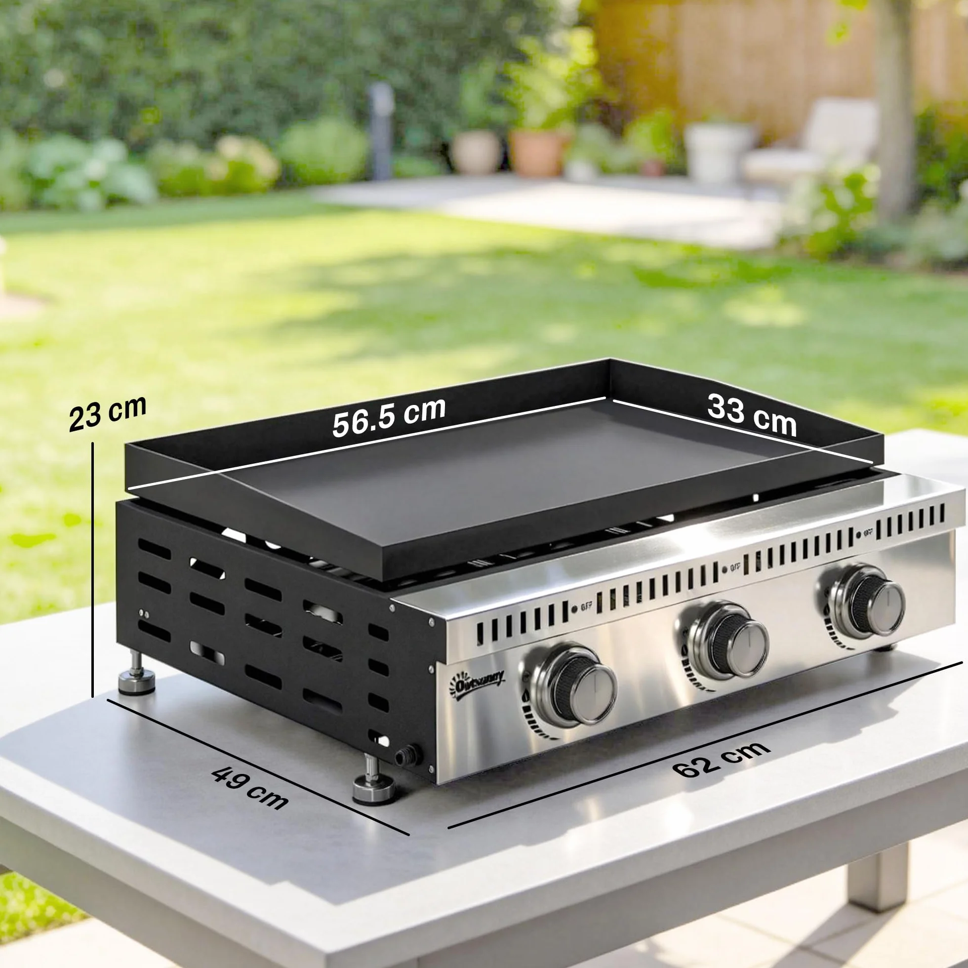 Outsunny Barbecue a Gas Portatile 3 Bruciatori 9 KW Acciaio Inox, Griglia BBQ da Tavolo con Vaschetta Raccogli Grasso, Regolatore, Nero
