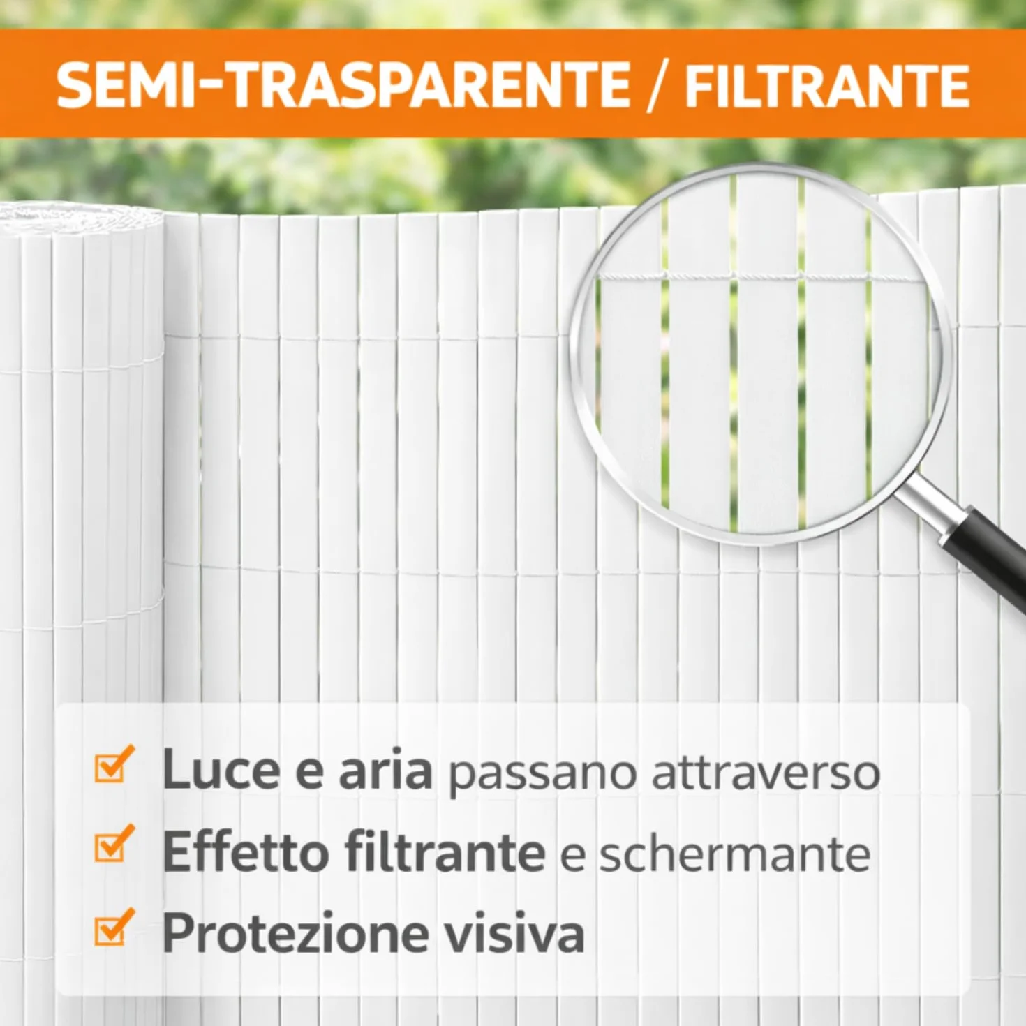 Arella in PVC Canniccio Frangivista Bianco 100x300 Cm Listelli Bifacciali Doppio Schermo Privacy Ovale Plastica Privacy Giardino Terrazzo Balcone Copertura Resistente