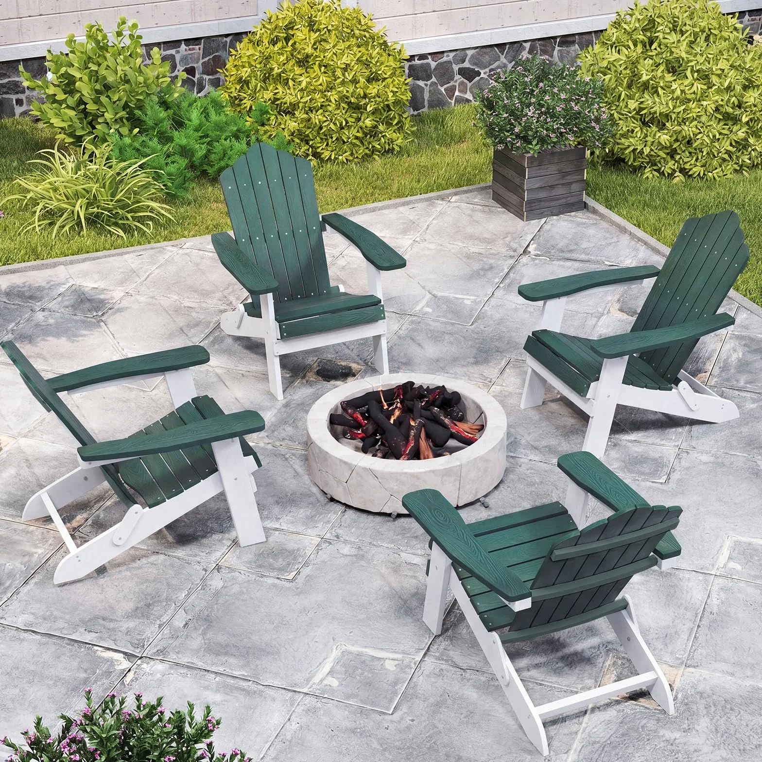 COSTWAY Sedia Adirondack Pieghevole da Giardino, Sedia da Patio in HIPS con Braccioli Larghi e Schienale Inclinato, Poltrona in Legno, per Giardino Cortile, Portata 180 kg (1, Verde+Bianco)