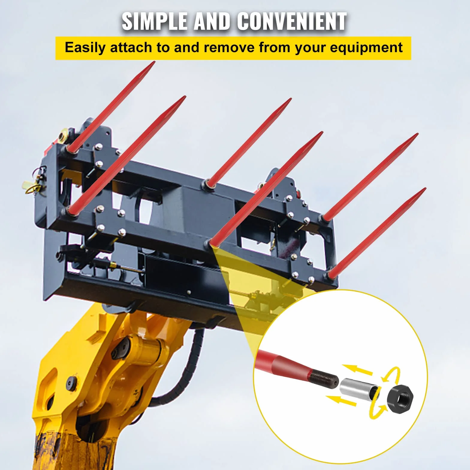 VEVOR Coppia lancia per fieno 43" lancia per balle, capacità 3000 libbre, punta per balle ad attacco rapido lancia quadrata per balle di fieno 1 3/4", forche per balle rivestite di rosso