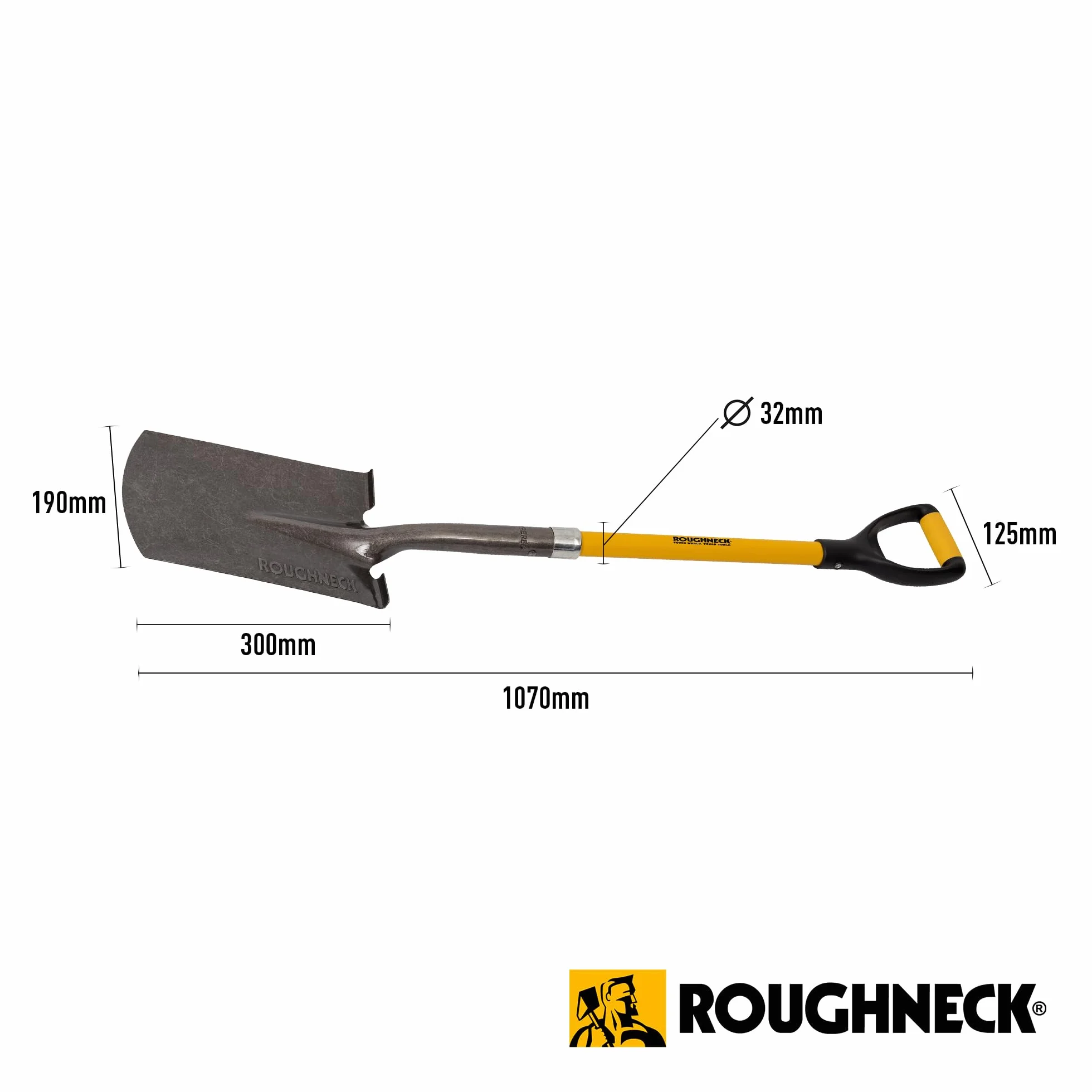 Vanga da scavo Roughneck 1070 mm (42") – Lama in acciaio al carbonio, attacco rinforzato, manico in fibra di vetro, battistrada antiscivolo per giardinaggio e paesaggistica