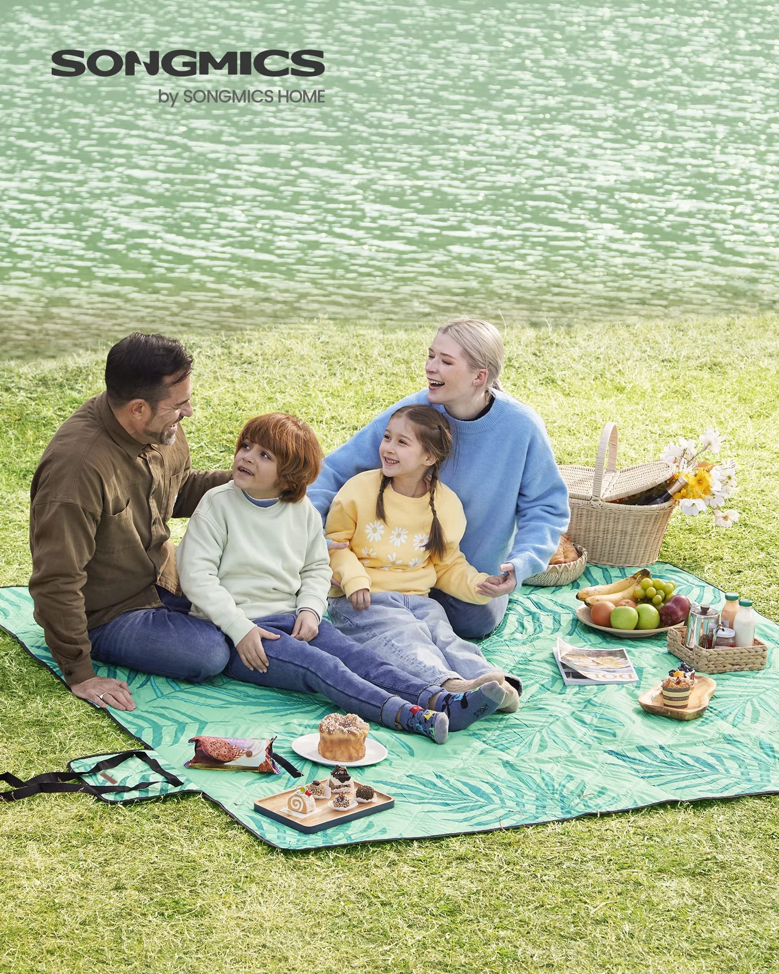 SONGMICS Coperta Picnic 200x200 cm Impermeabile Lavabile Pieghevole Verde GCM001C02