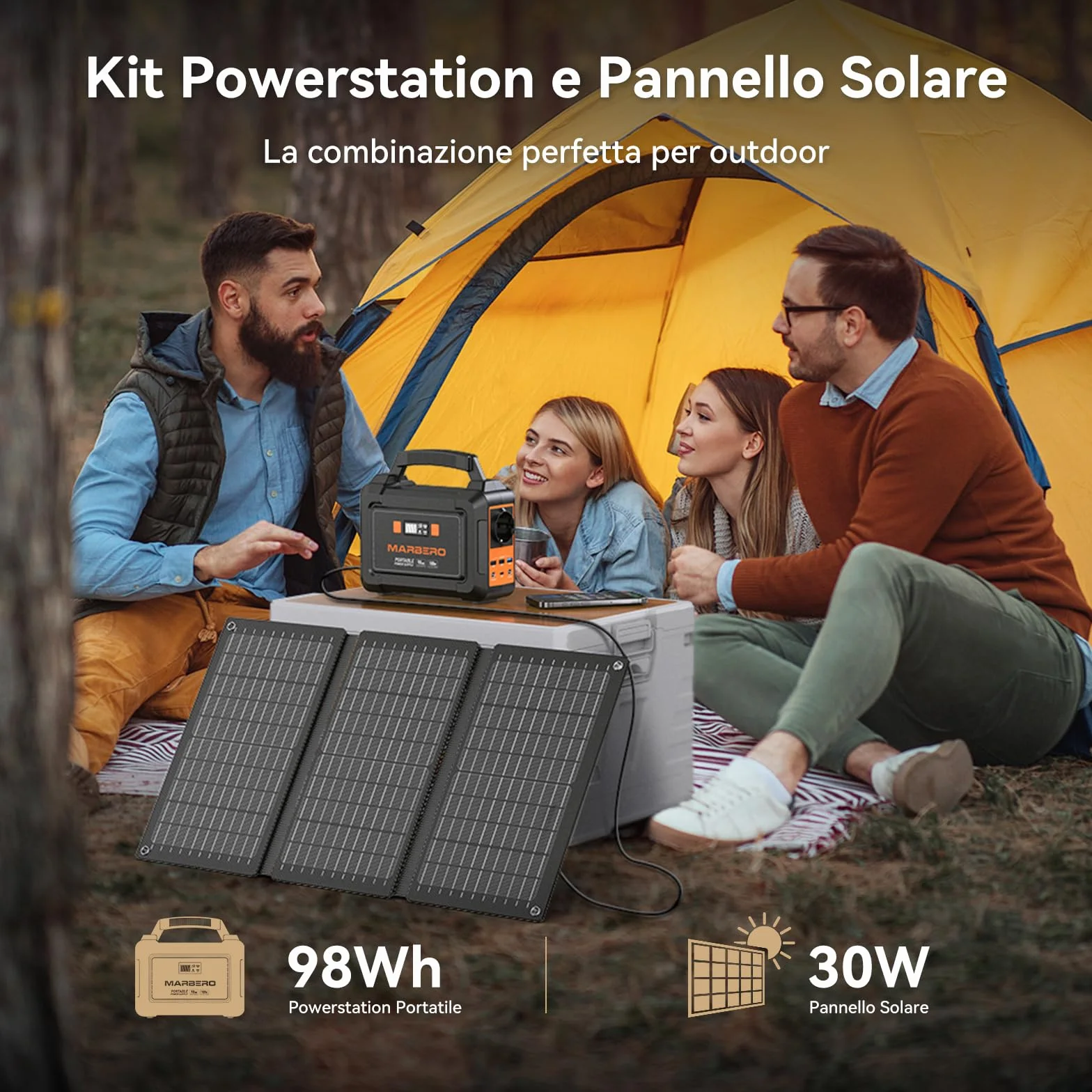 MARBERO Centrale Elettrica Portatile 26,400mAh con Pannello Solare Pieghevole da 30W Power Station 150W con Uscite DC per Strada, Avventura, Campeggio, Casa, Interruzione di Corrente