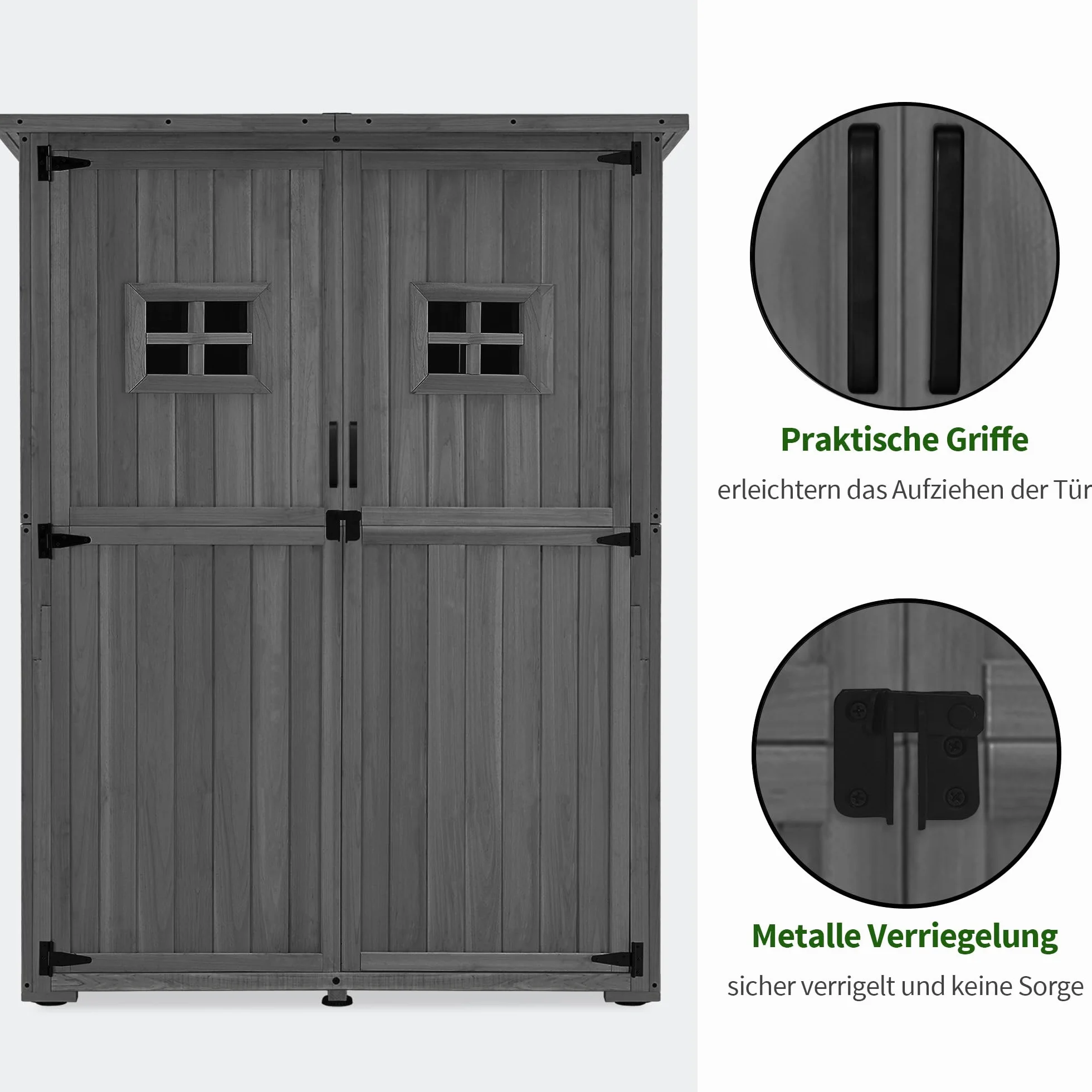 M MCombo armadio da giardino in legno, casetta da giardino piccola resistente alle intemperie, casetta per attrezzi da esterno, per area esterna balcone terrazza, 59×127×168 cm, 0912 (Grigio)