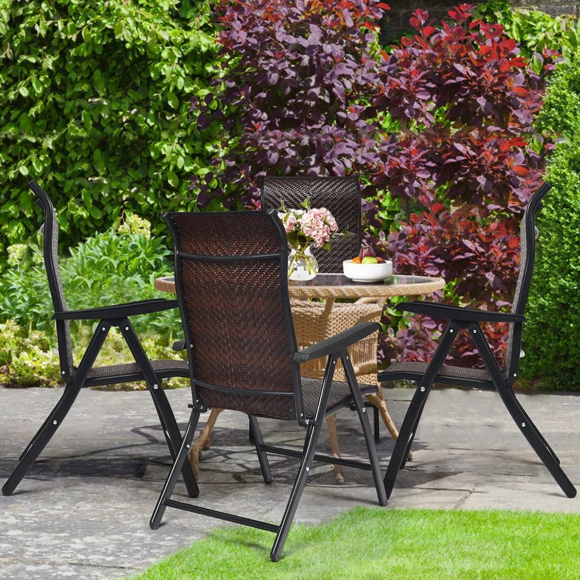 GIANTEX Set di 2 sedie da giardino in rattan con schienale regolabile, sedia pieghevole da giardino, sedia da pranzo, ergonomica, con braccioli, per giardino, balcone