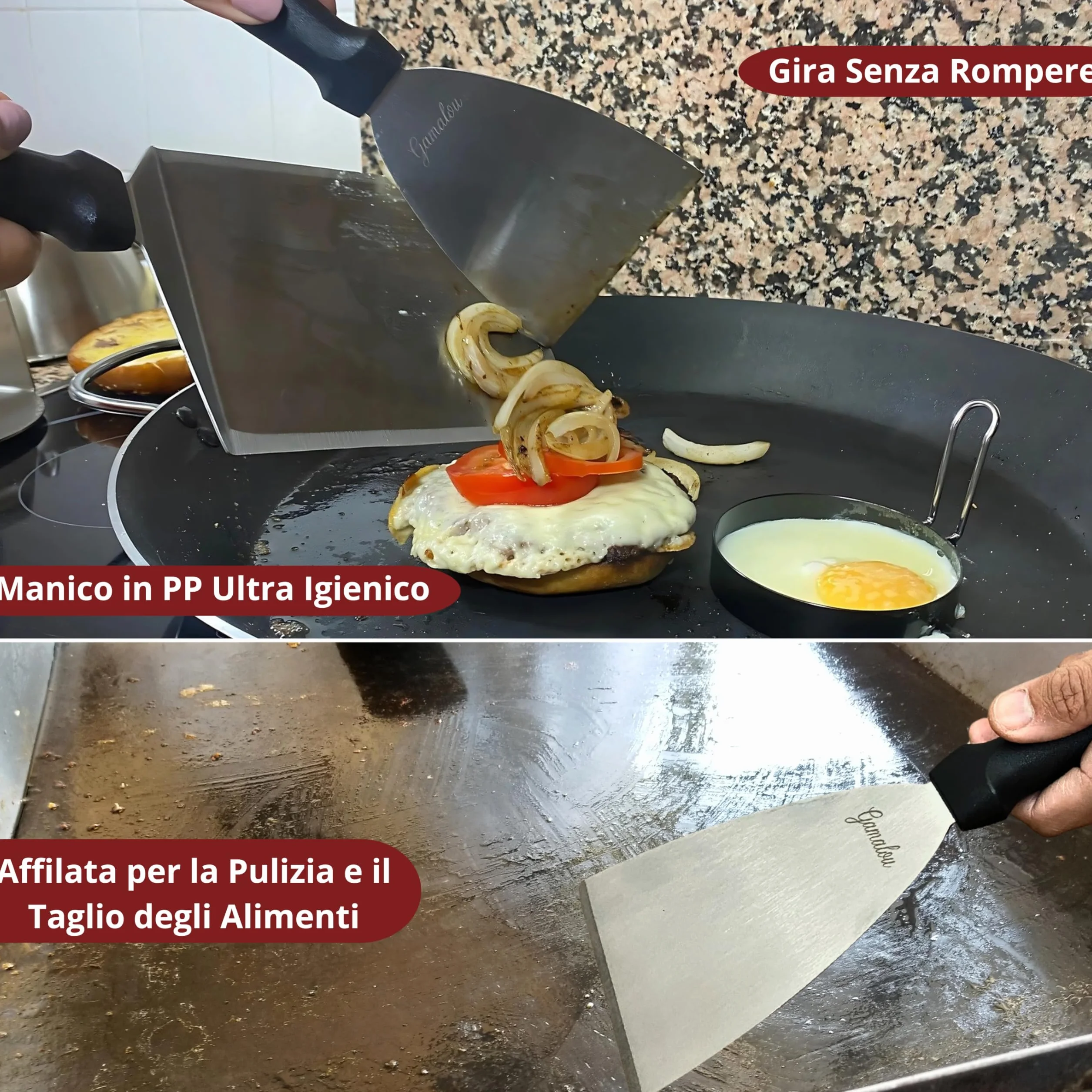 Smash Burger Kit Professionale in Acciaio Inox: Pressa Hamburger, Spatola 13 cm, Raschietto 10 cm, 2 Cloche, Anelli Uovo e Spargispezie per Griglia, Piastra, Padella – Certificato EU