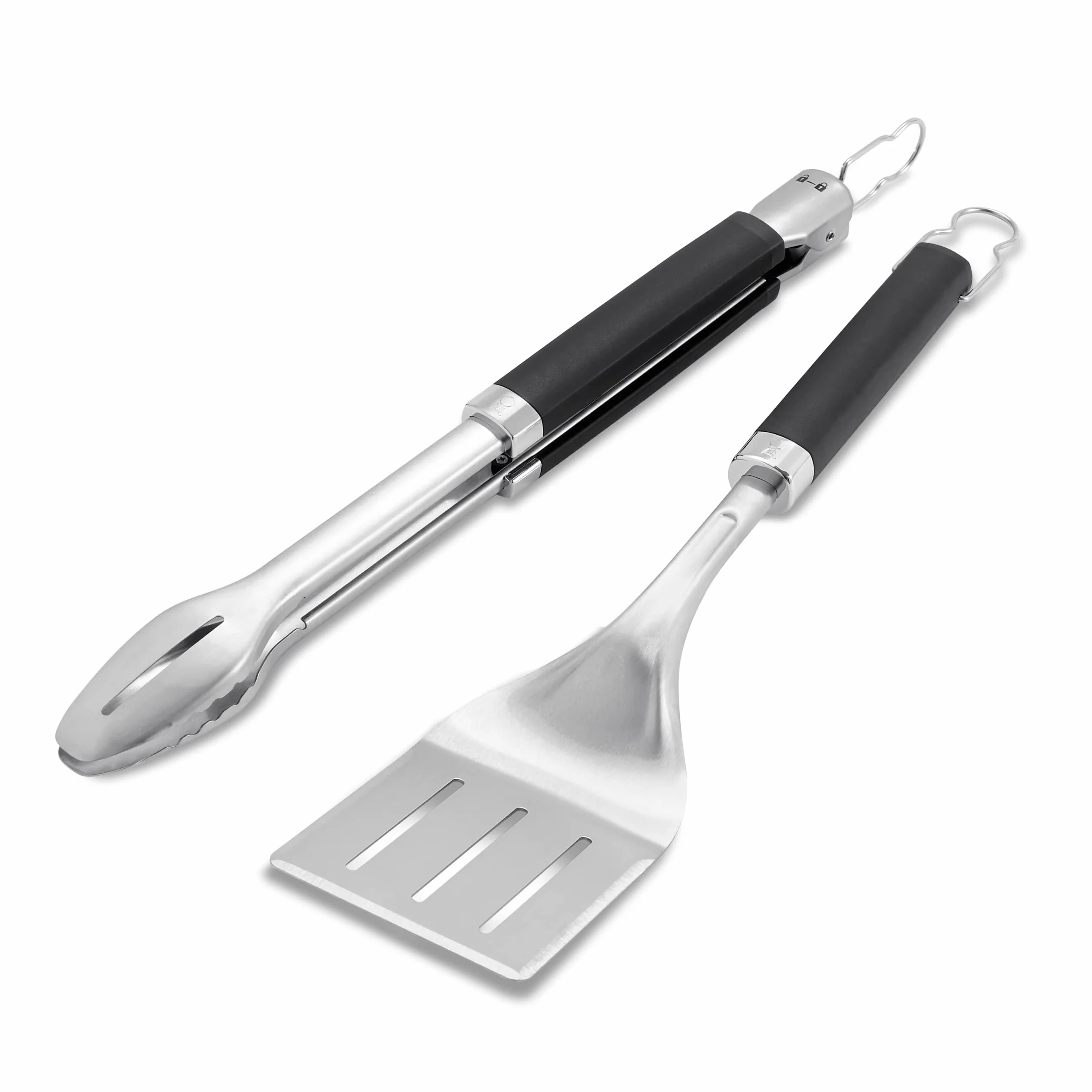 Weber Premium Set di Utensili da Barbecue - Grande, 2 Pezzi in Acciaio Inox, Incluse pinze per SUP. cotturare e spatole (46 cm), con pratiche Maniglie, Lavabili in lavastoviglie - Argento(6763)