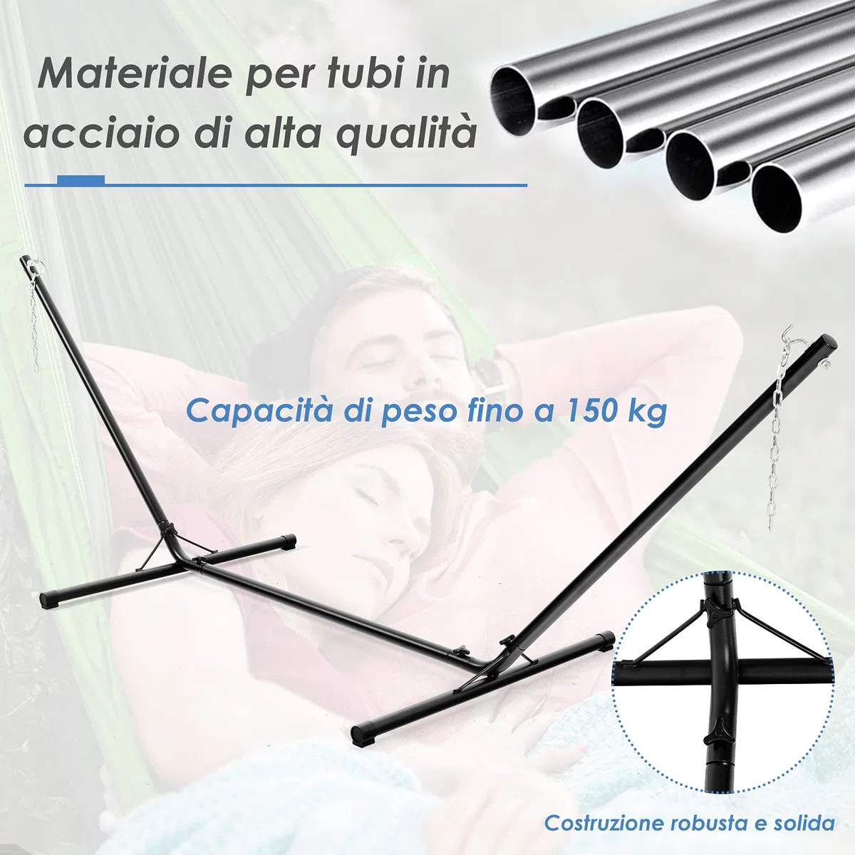 COSTWAY Supporto per Amaca, Supporto Regolabile Multiuso per Amaca con Gancio e Catena, con Struttura Resistente in Acciaio