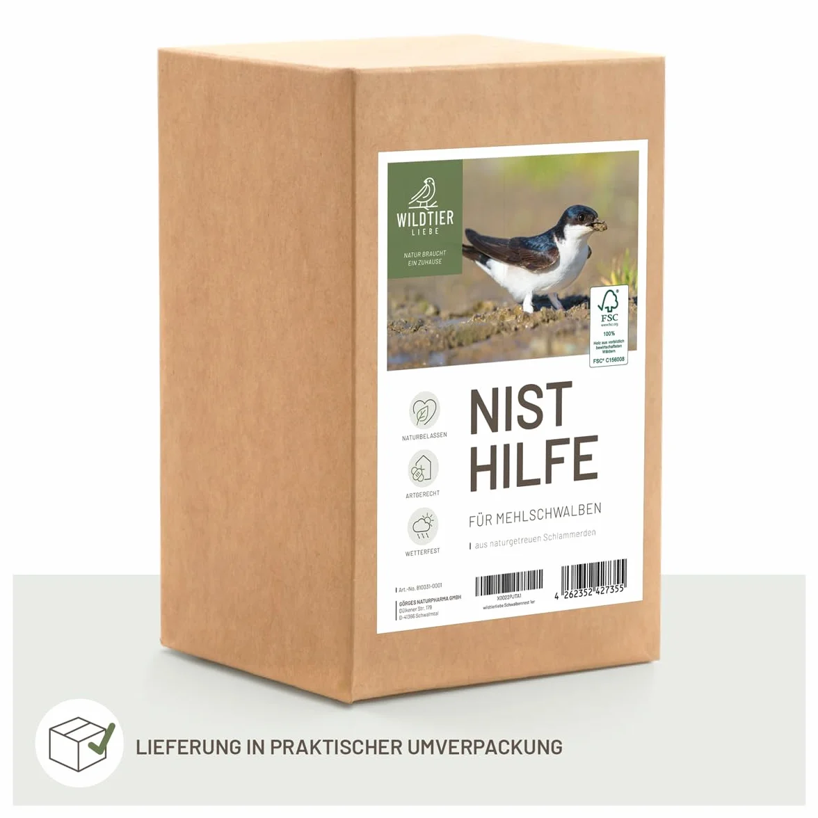 Nido per rondini in legno massiccio e argilla naturale wildtier liebe - resistente agli agenti atmosferici