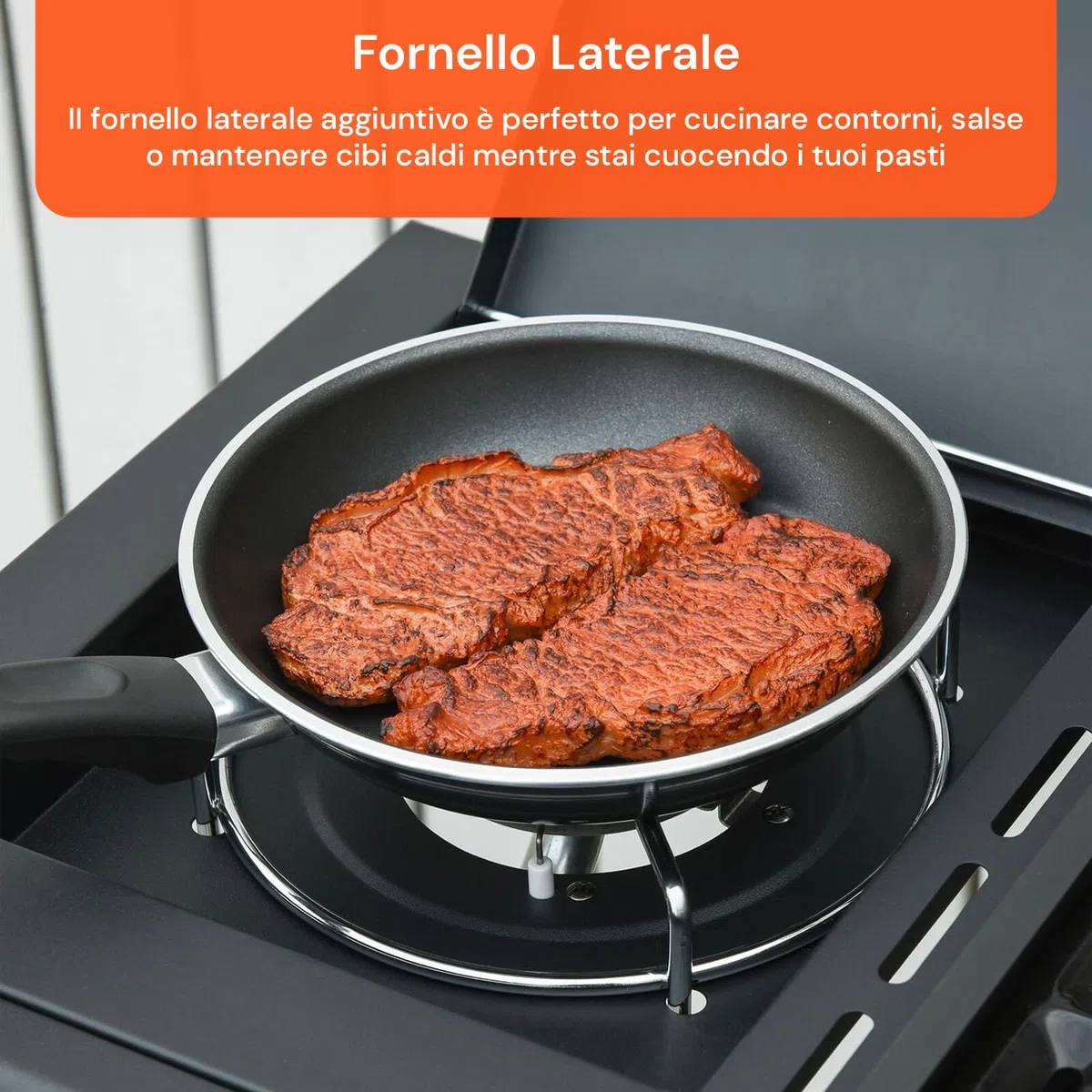 Avilia Barbecue a Gas GPL 3 Fuochi Fornello Laterale Griglia Acciaio Piastra Ghisa BBQ Termometro