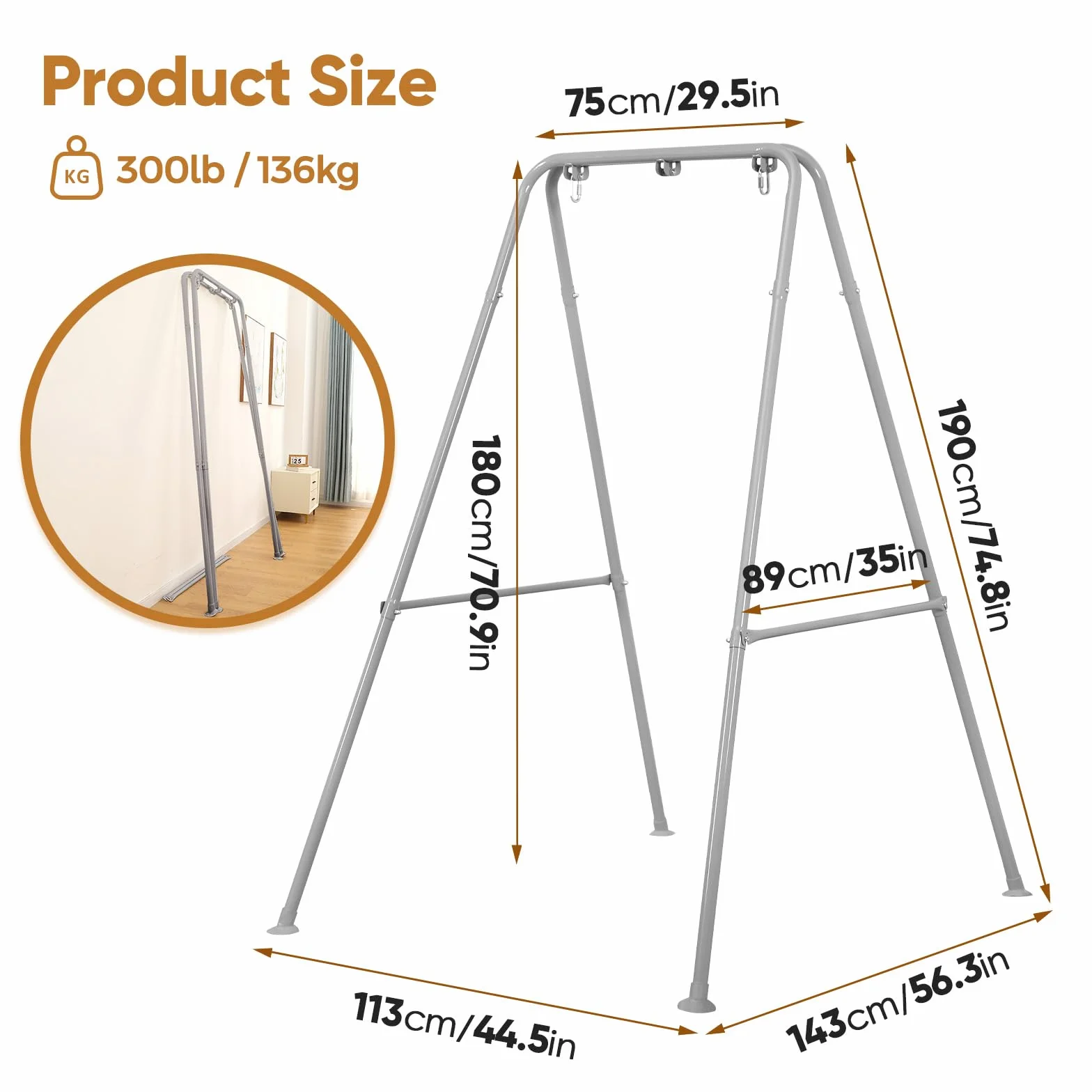 Supporto per Amaca Pieghevole, Supporto per Sedia Amaca Portatile, Telaio per Amaca Pieghevole Resistente per Interni o Esterni, Facile da Montare e riporre (Sedia Amaca Non Inclusa) - Grigio